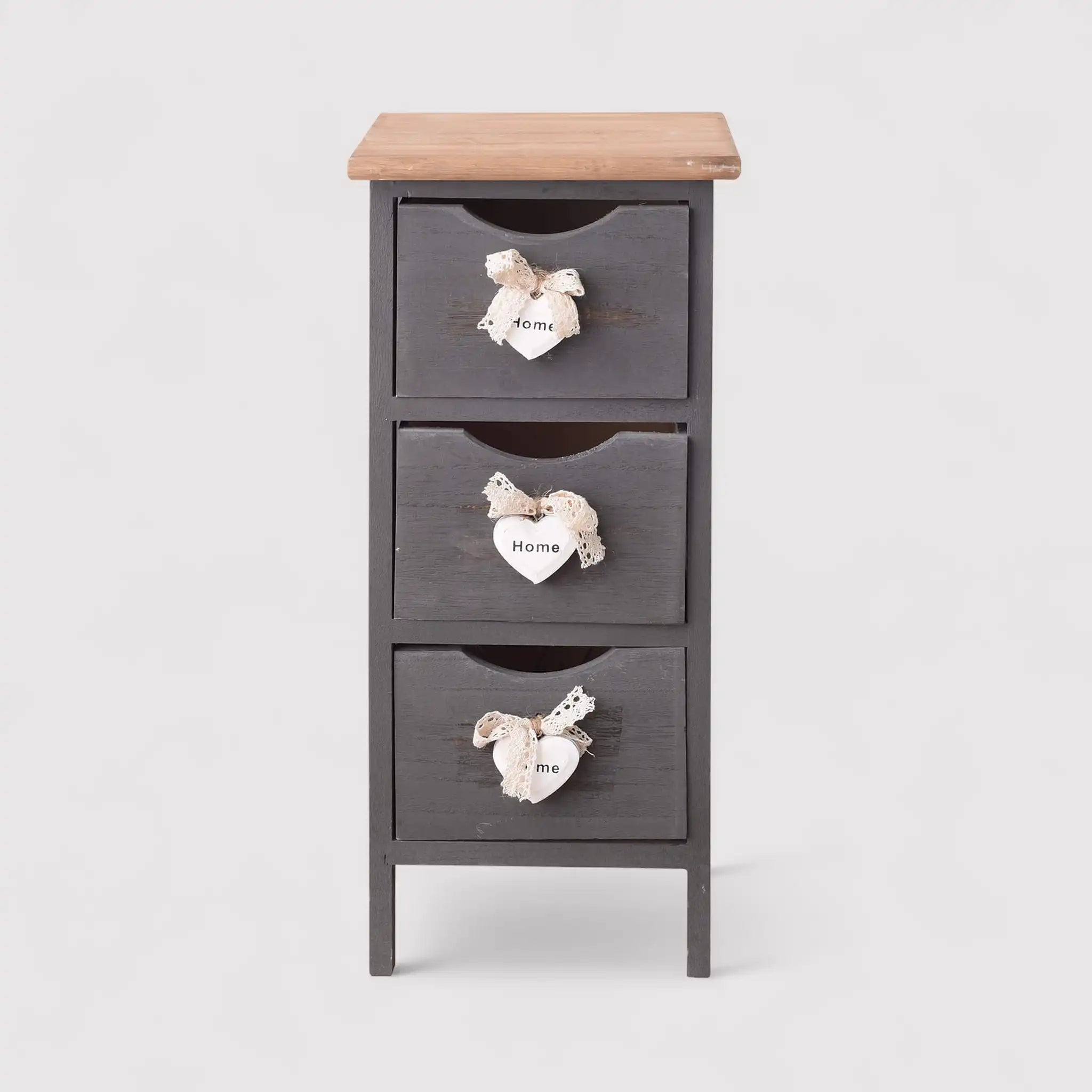 Gerbera - Comodino grigio scuro con 3 cassetti e cuori
