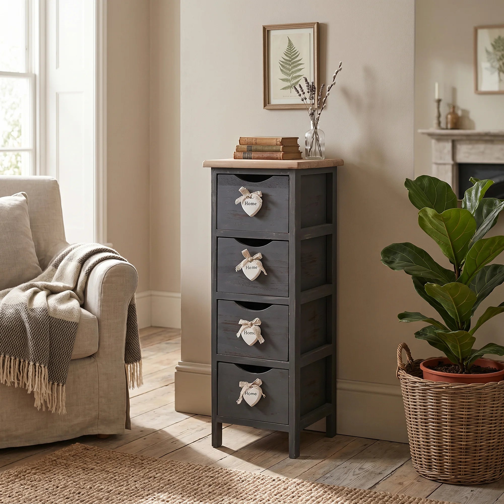 Rhapis - Cassettiera grigio antracite con 4 cassetti