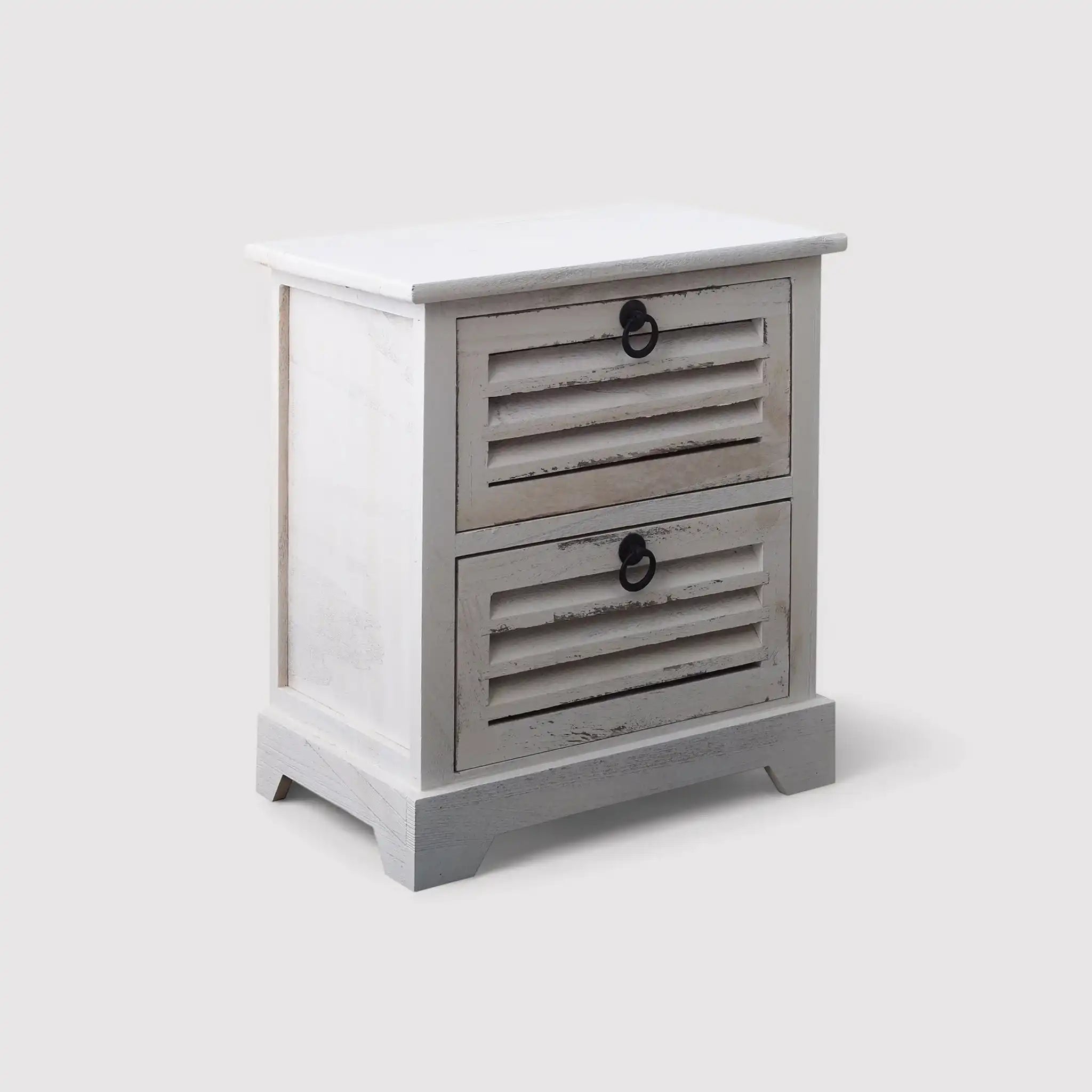 Table de nuit en blanc mariné avec 2 tiroirs