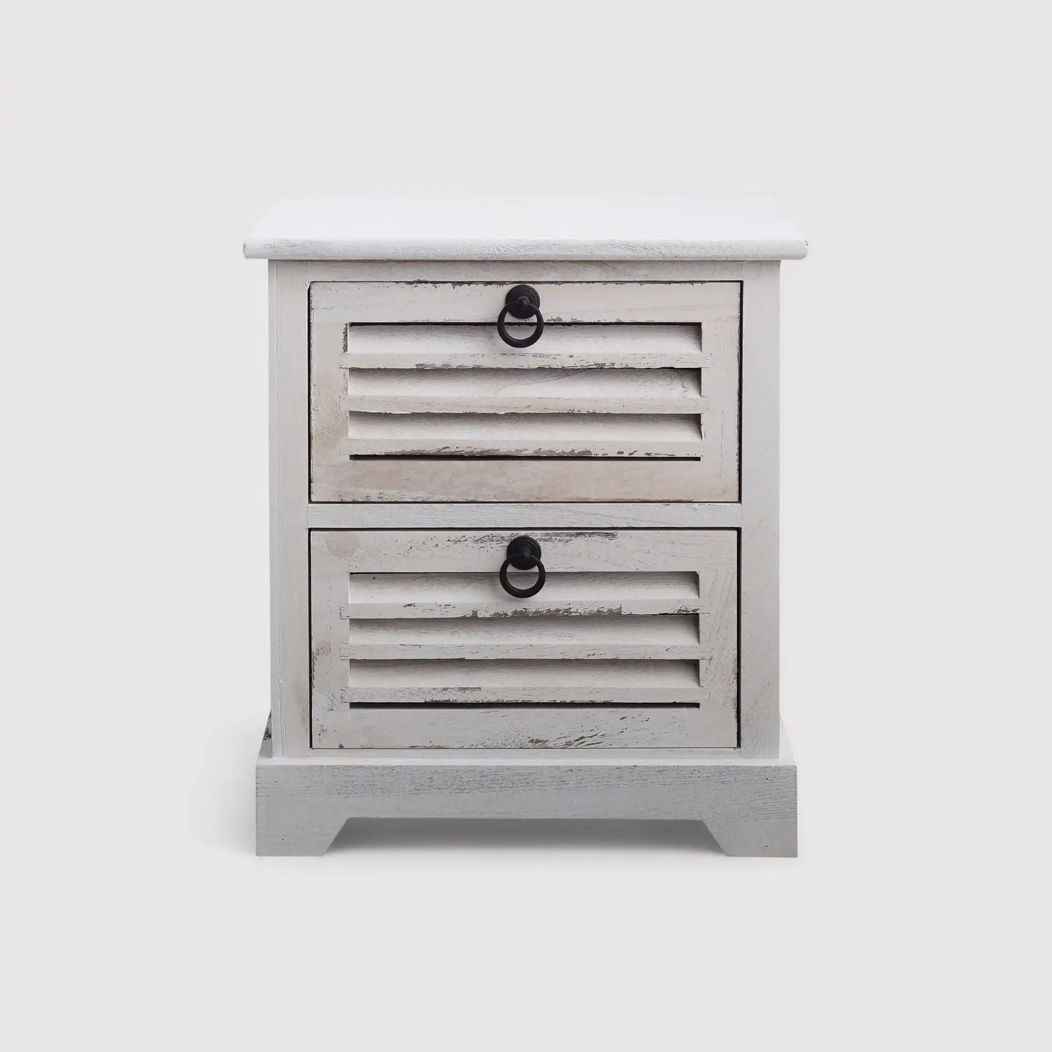 Table de nuit en blanc mariné avec 2 tiroirs