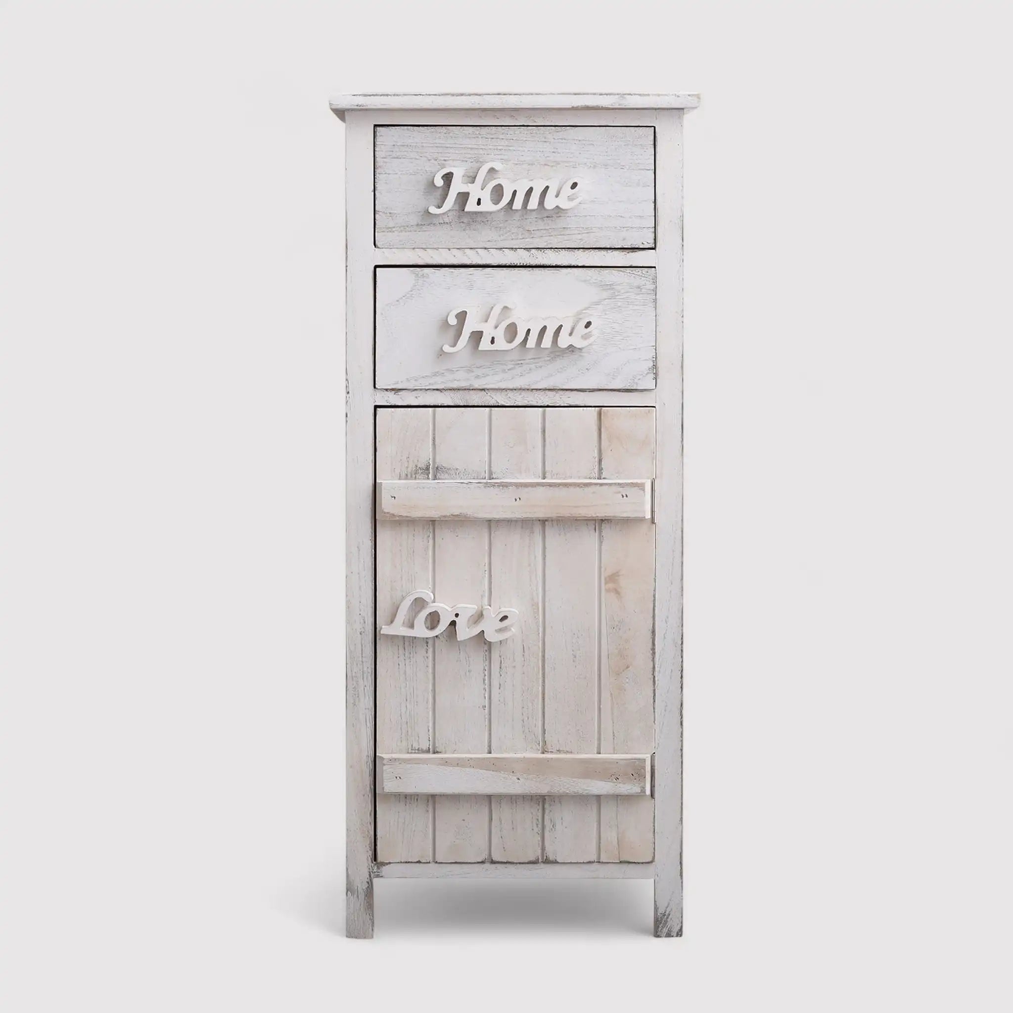 Scilla - Mobiletto shabby bianco decorato con scritte