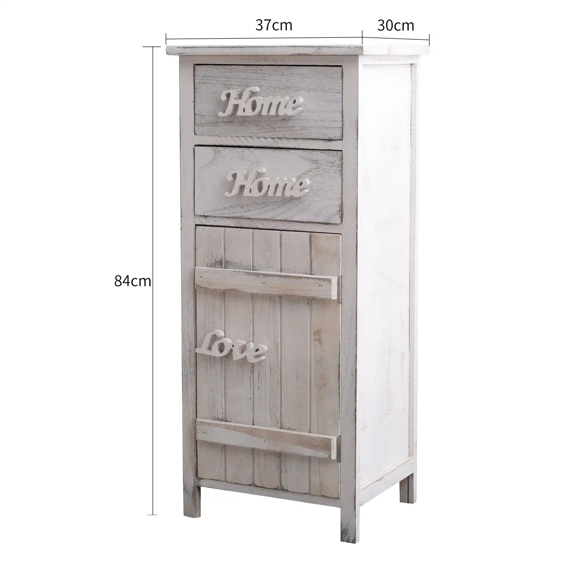 Scilla - Mobiletto shabby bianco decorato con scritte