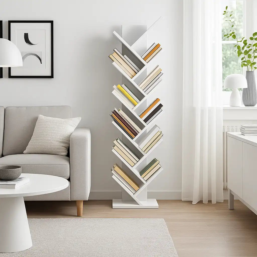 Akebia - Libreria bianca design con 10 ripiani