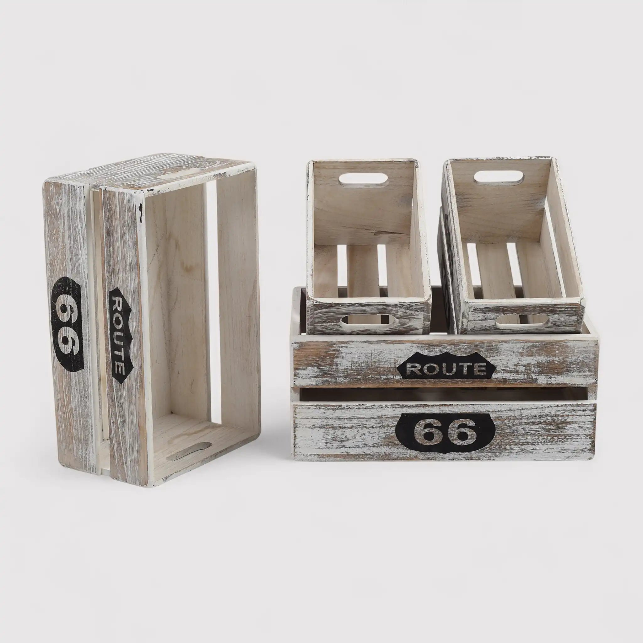 Vanda - Set di 4 cassette shabby in legno per découpage