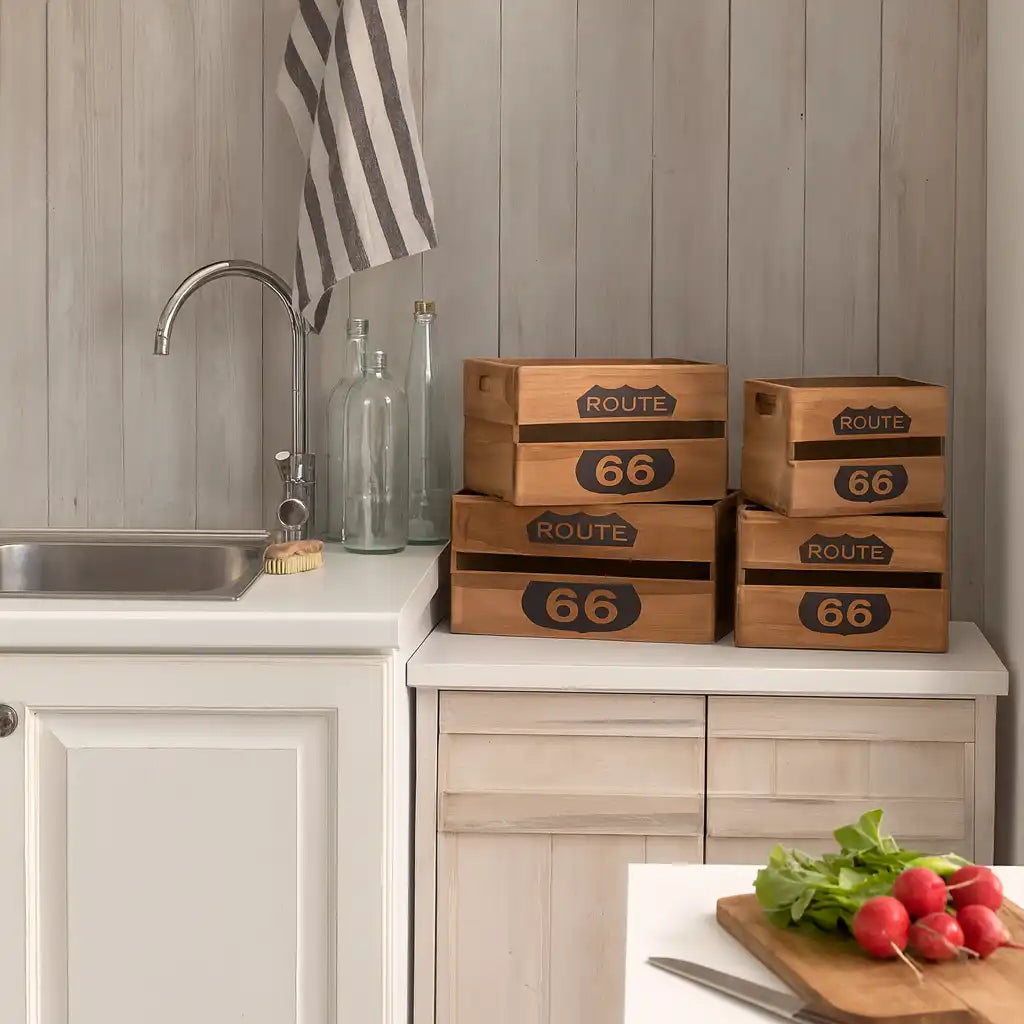 Albuca - Set di 4 cassette in legno per frutta e découpage