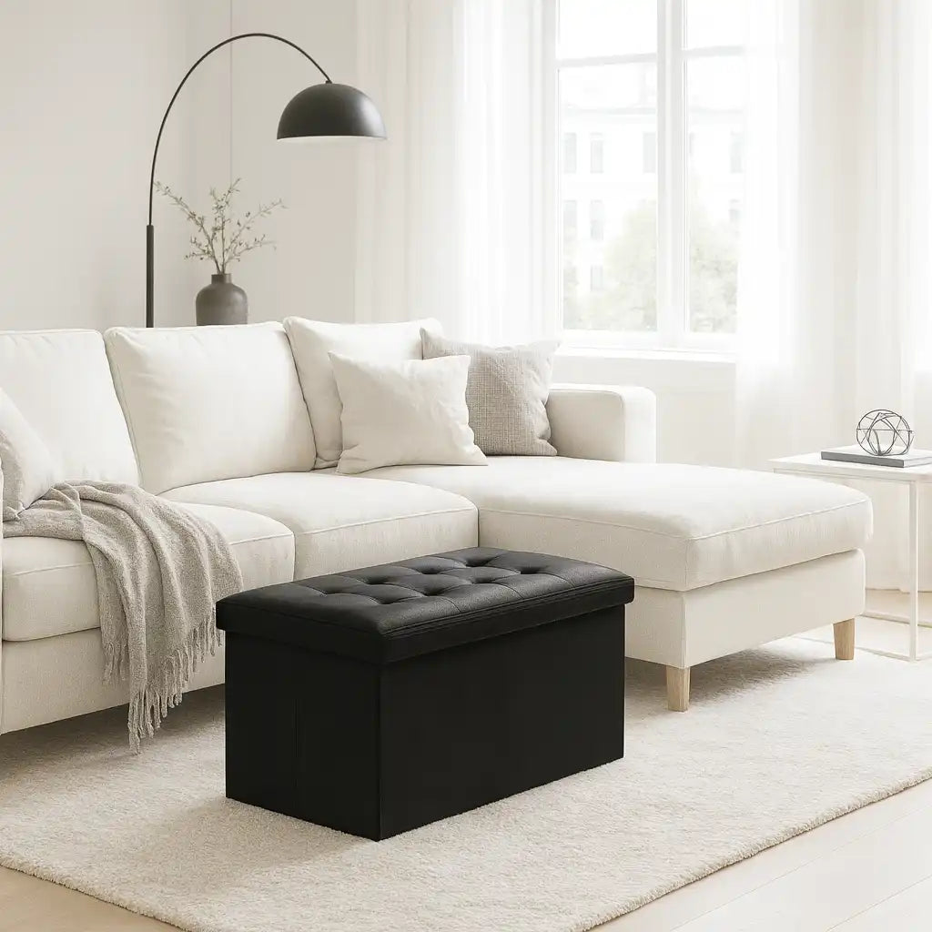 Liatris - Pouf contenitore grande nero e imbottito