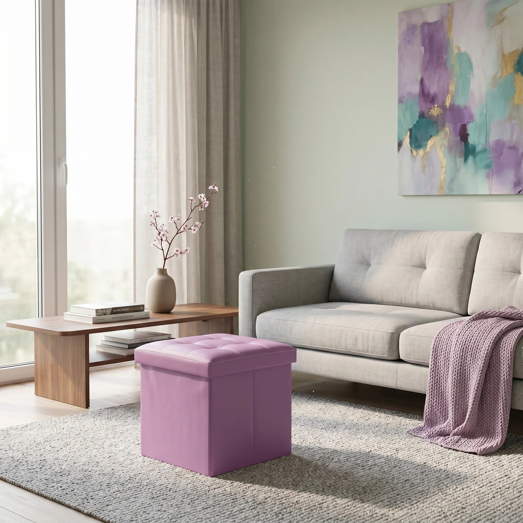 Croco - Pouf viola contenitore a cubo in stile etnico