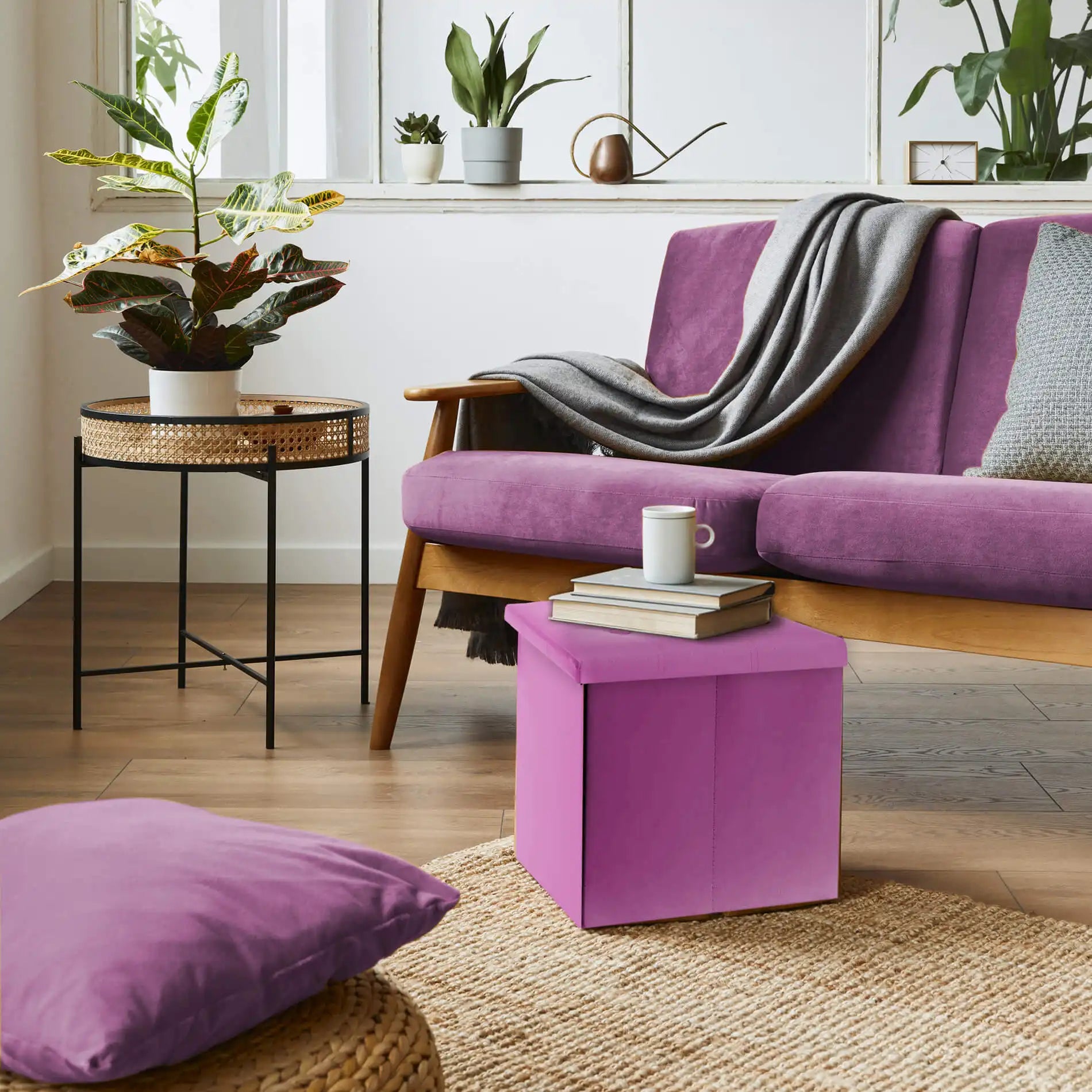 Croco - Pouf viola contenitore a cubo in stile etnico