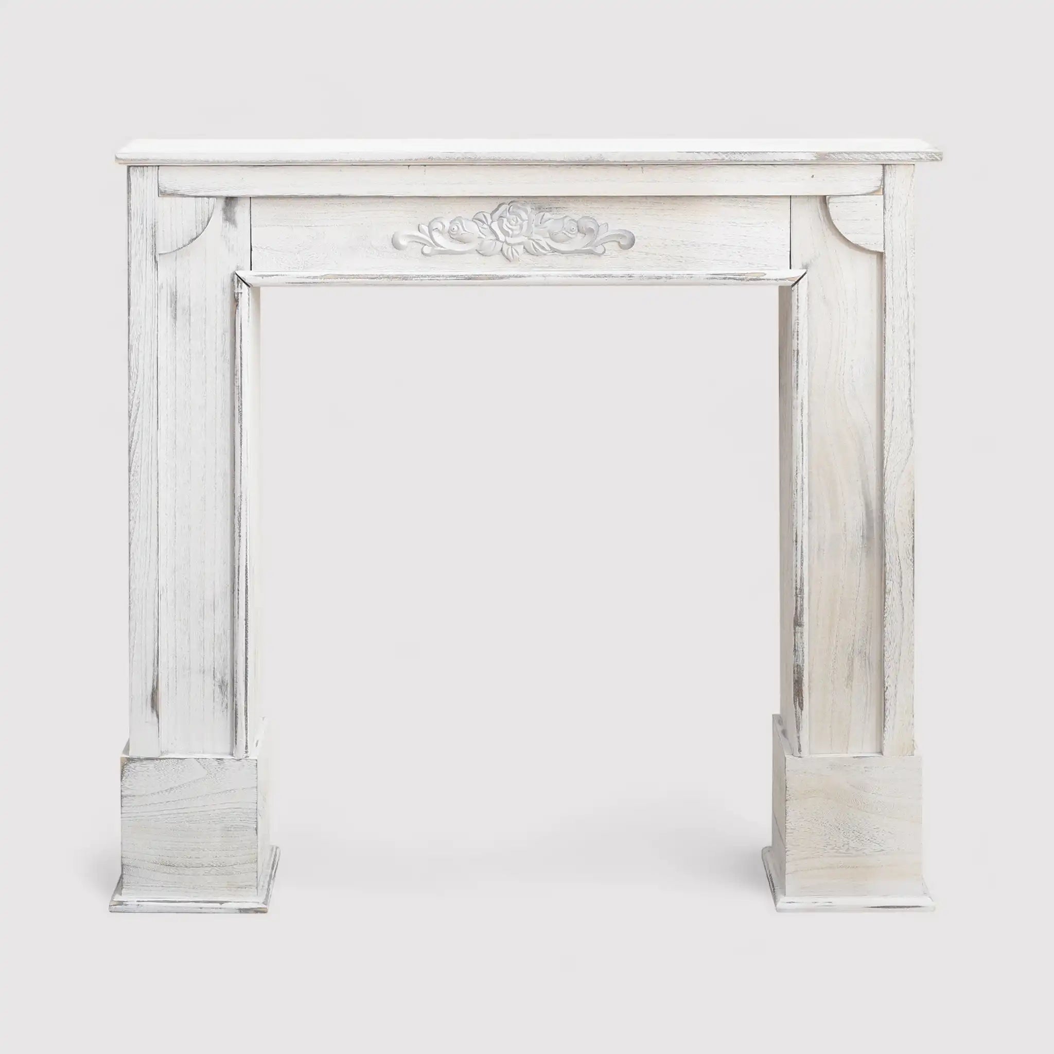 Citiso - Cornice camino shabby in legno bianco da salotto