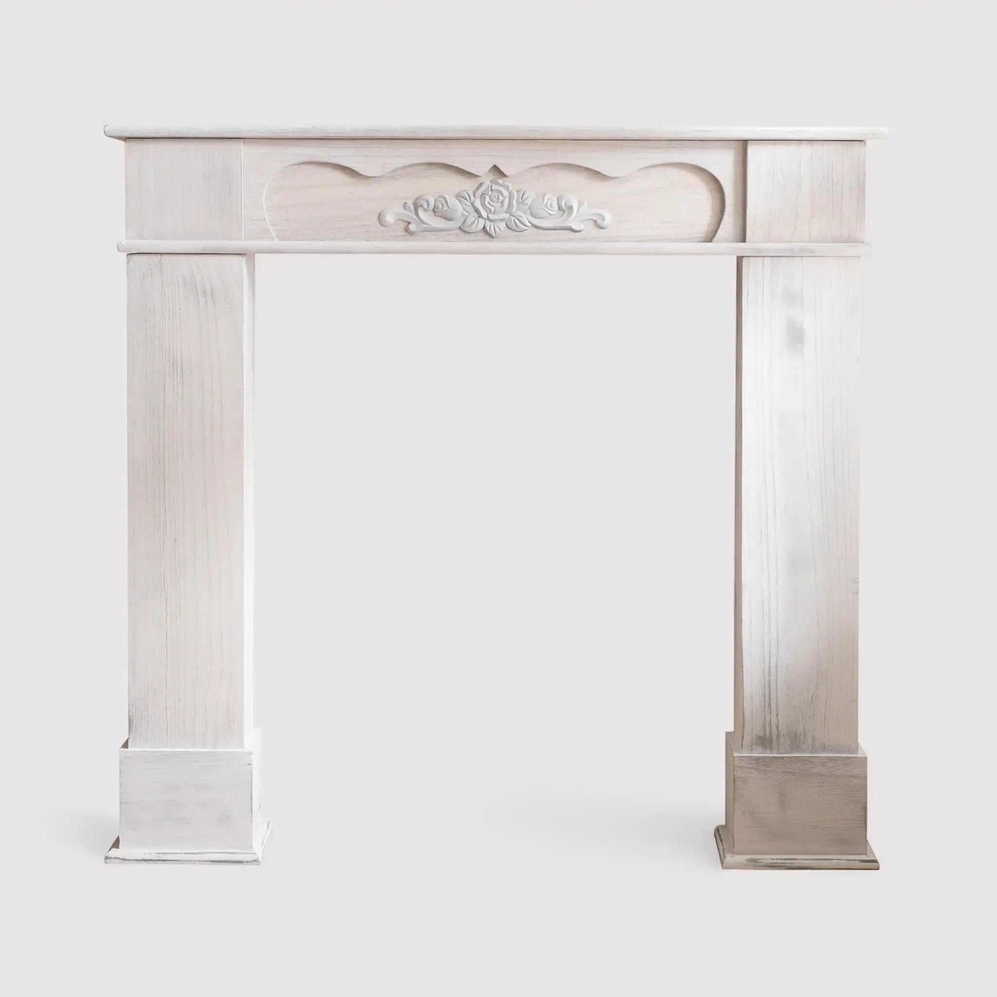 Asperula - Finto camino shabby chic bianco per salotto