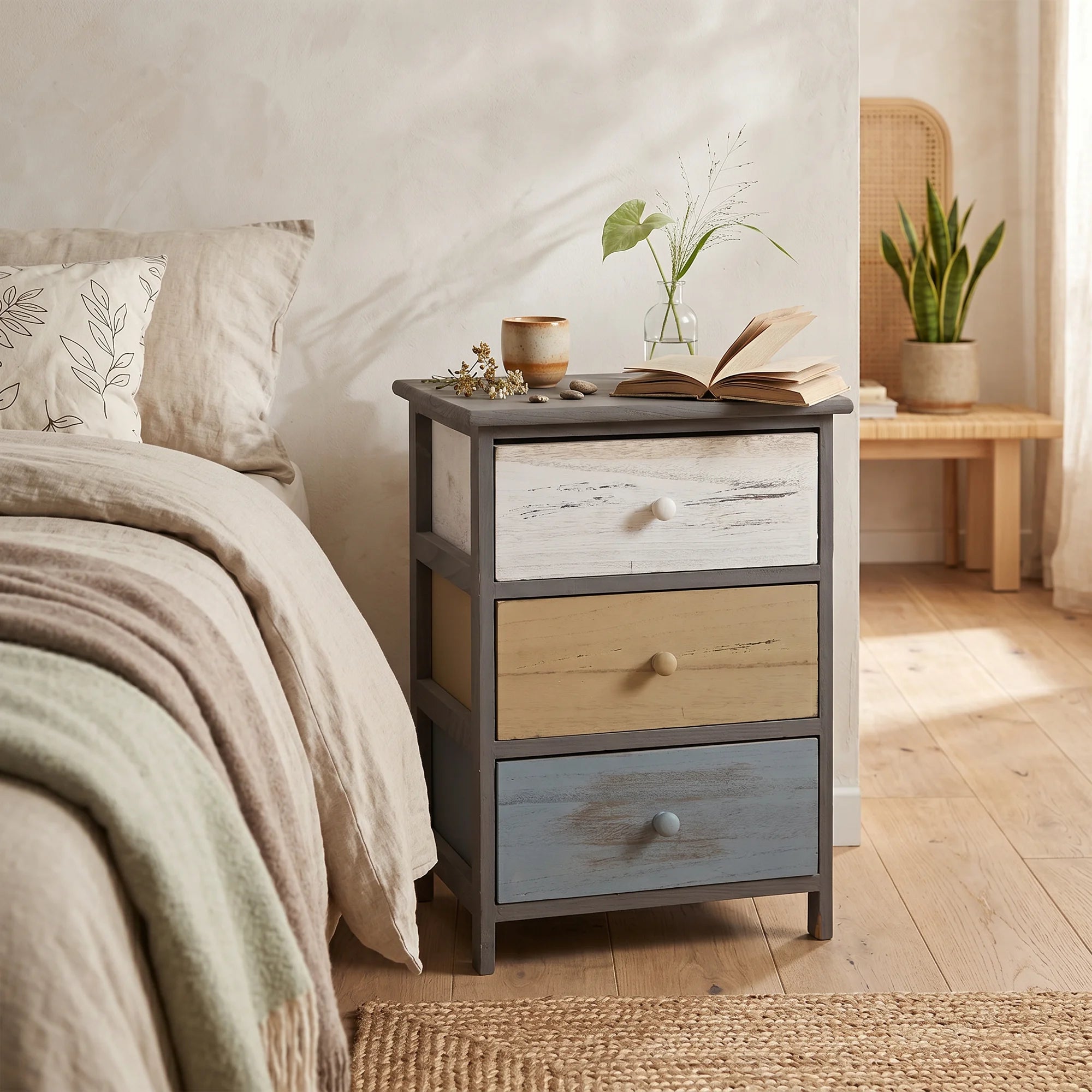 Flox - Comodino colorato in stile vintage con 3 cassetti