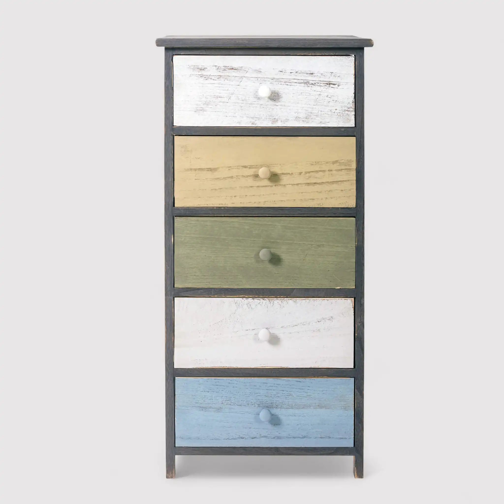 Robinia - Cassettiera colorata in stile vintage con 5 cassetti