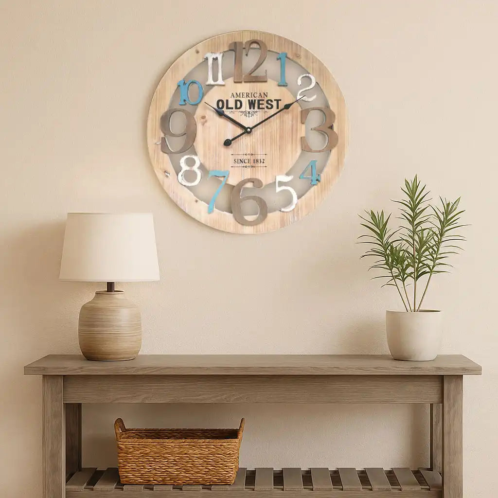 Oxalis - Orologio da parete moderno con numeri azzurri e bianchi