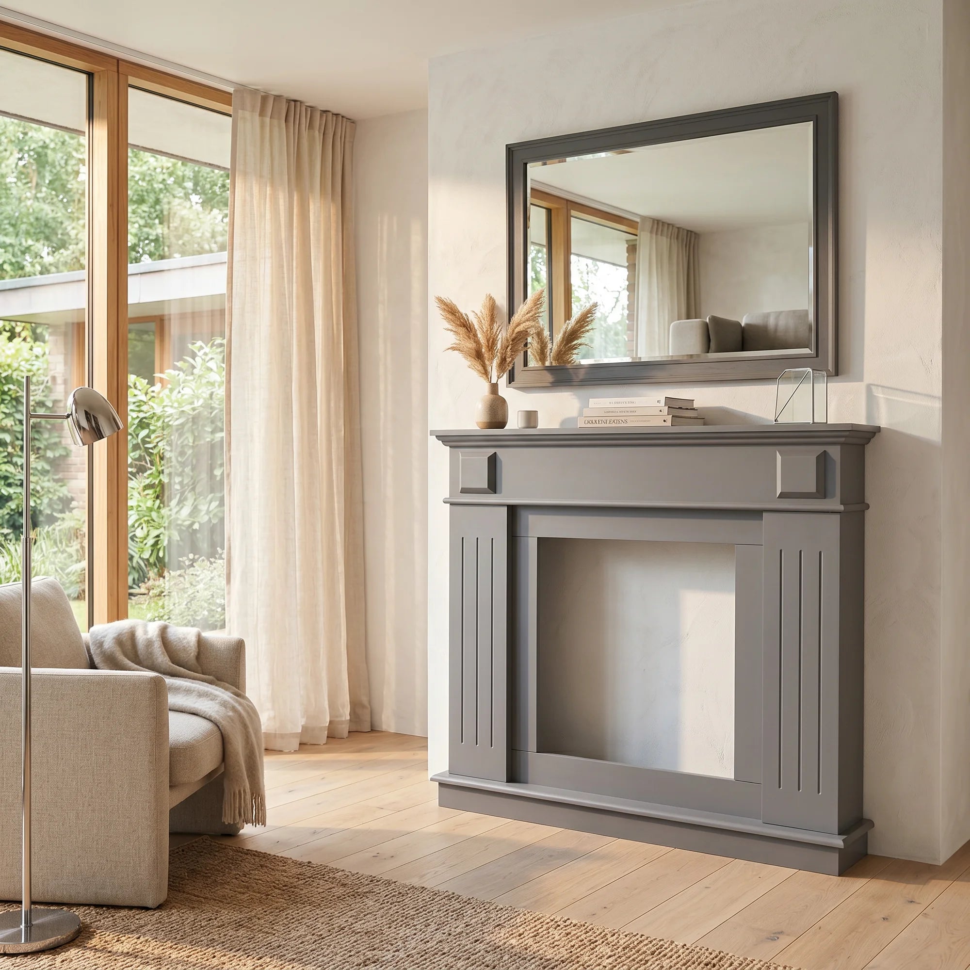 Marco decorativo para chimenea gris claro