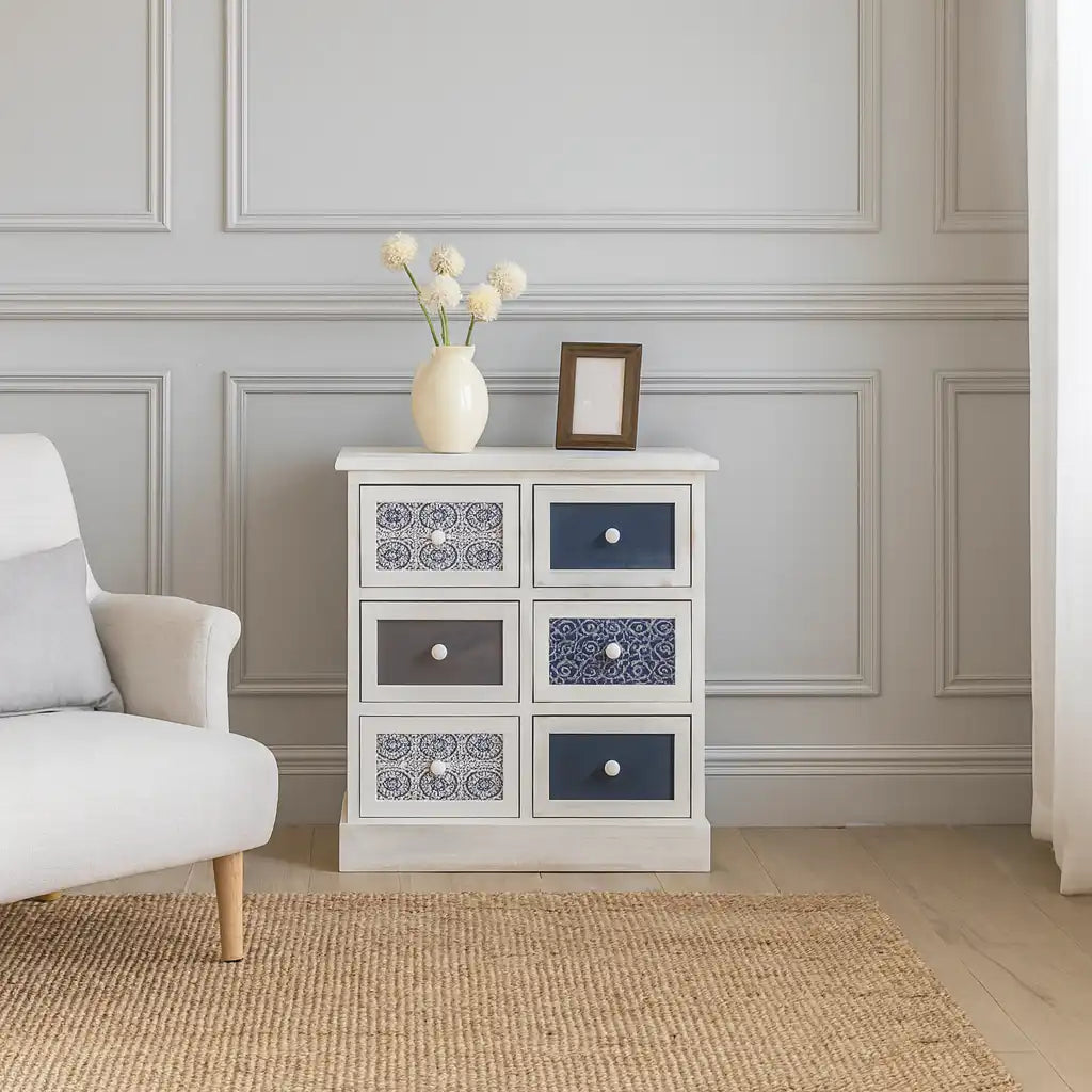 Agatea - Cassettiera piccola bianca in stile coastal