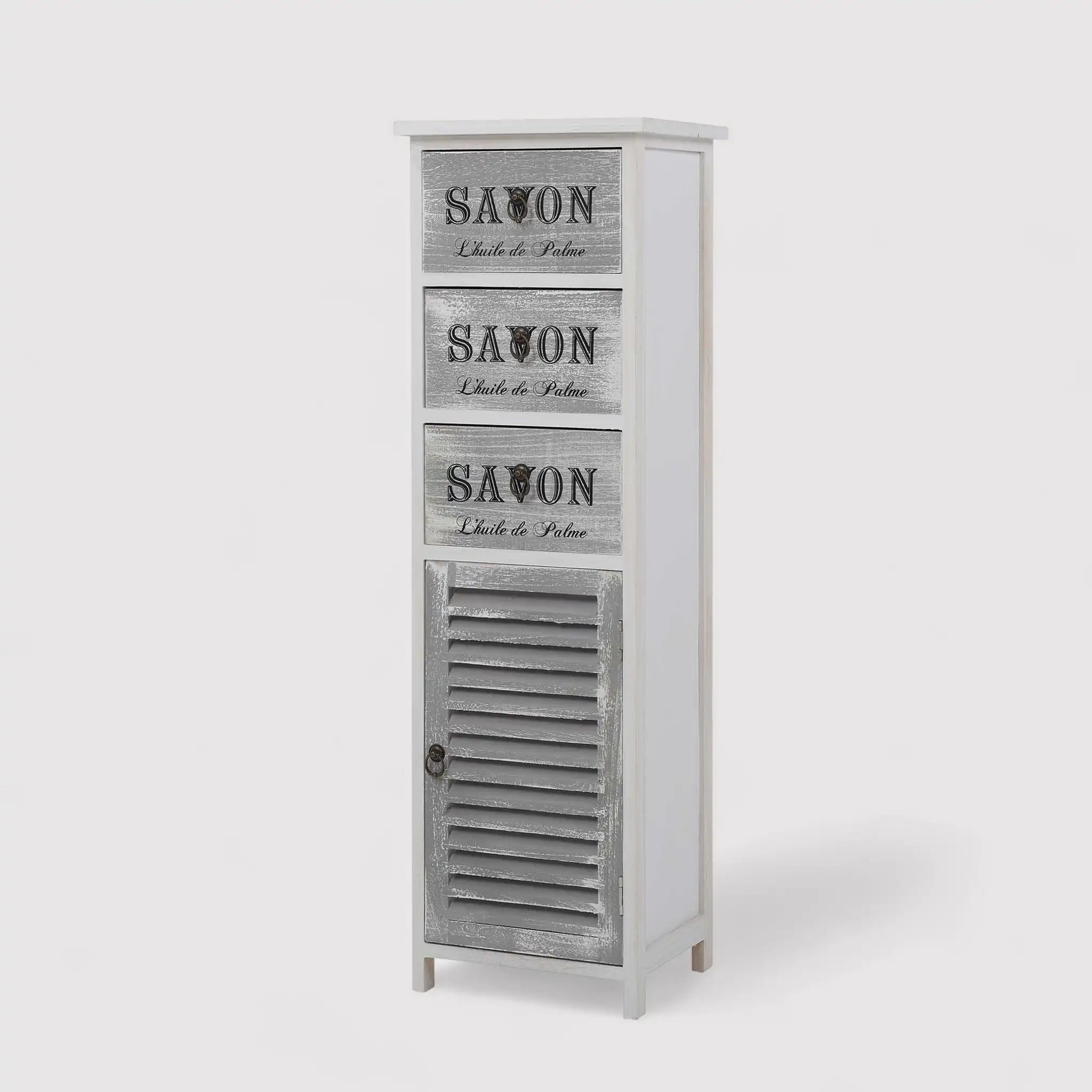 Begonia - Mobiletto bianco da bagno in legno decorato