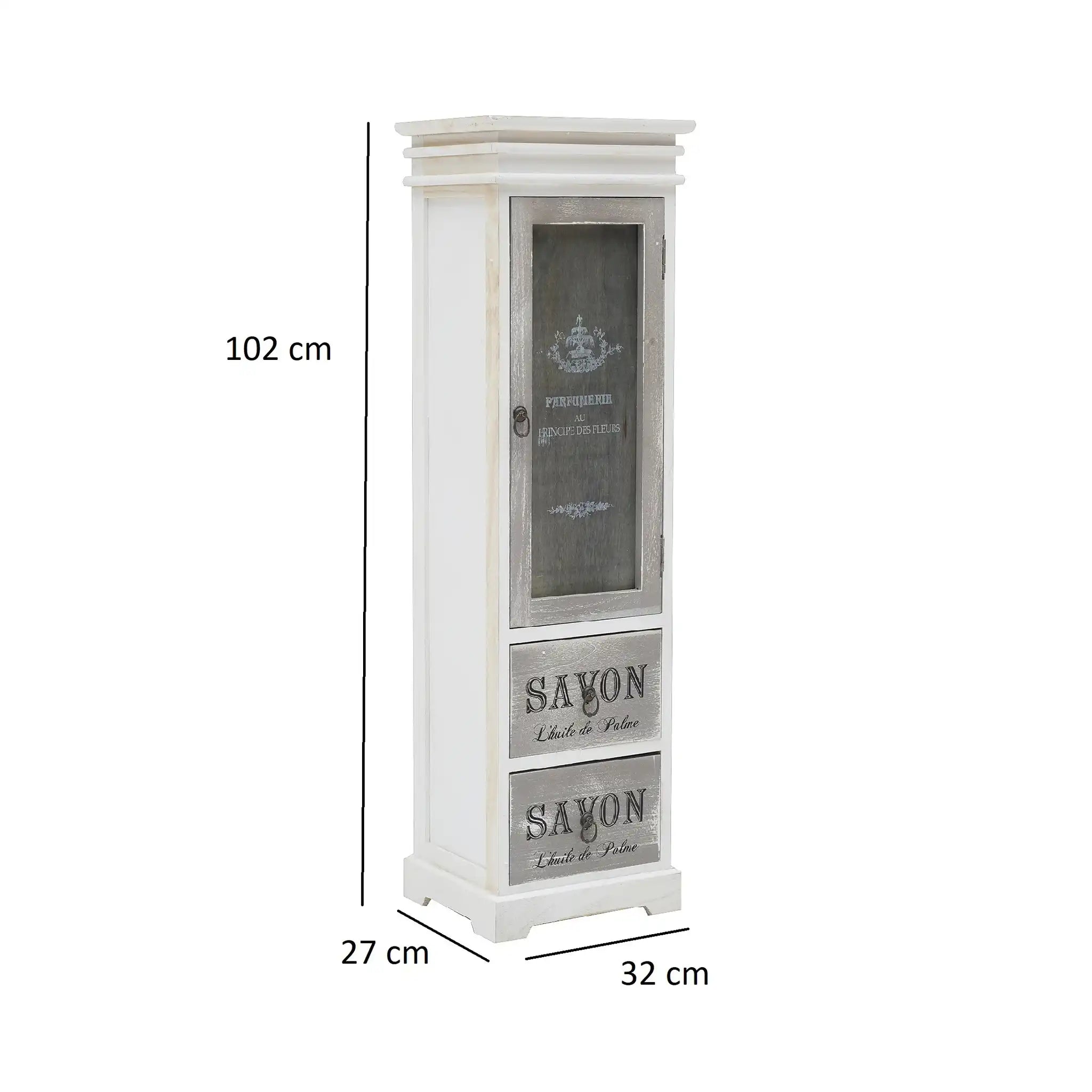 Armoire shabby avec écriture décorative avec 2 tiroirs et 1 porte