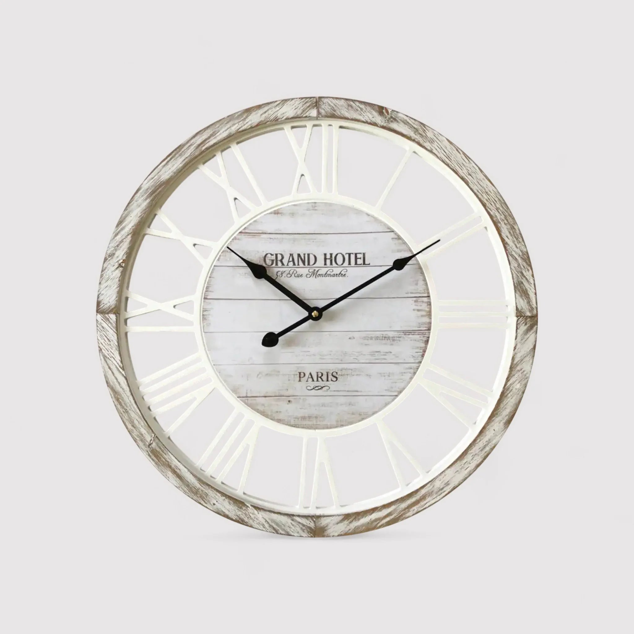 Horloge murale shabby chic en bois blanc et marron