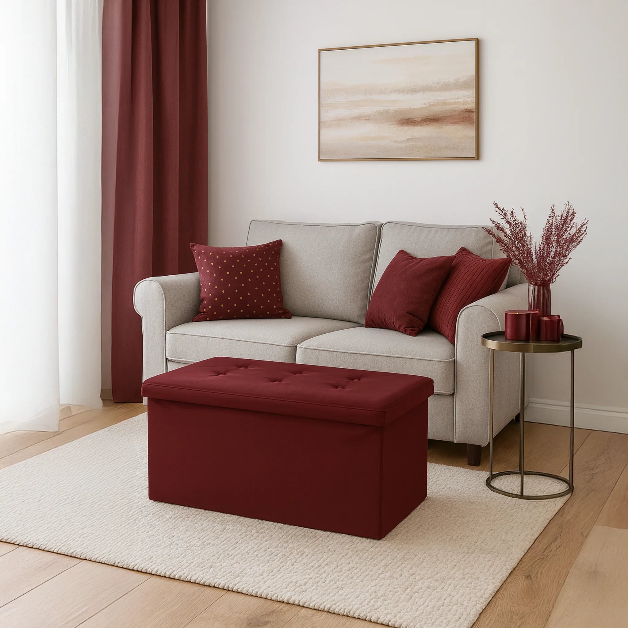 Jasione - Pouf bordeaux contenitore in stile etnico