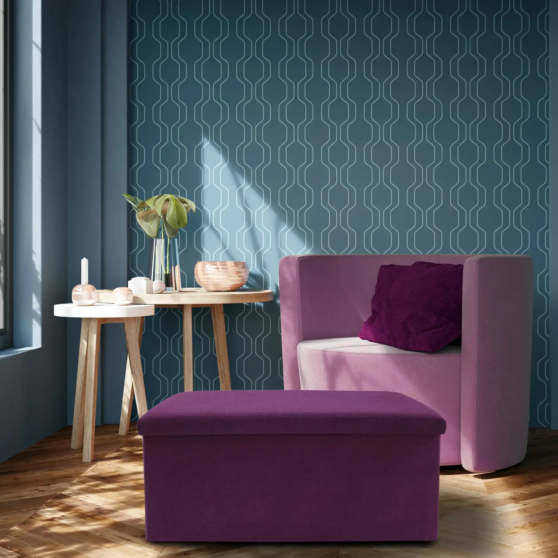 Litchi - Pouf a panca portaoggetti viola in stile moderno