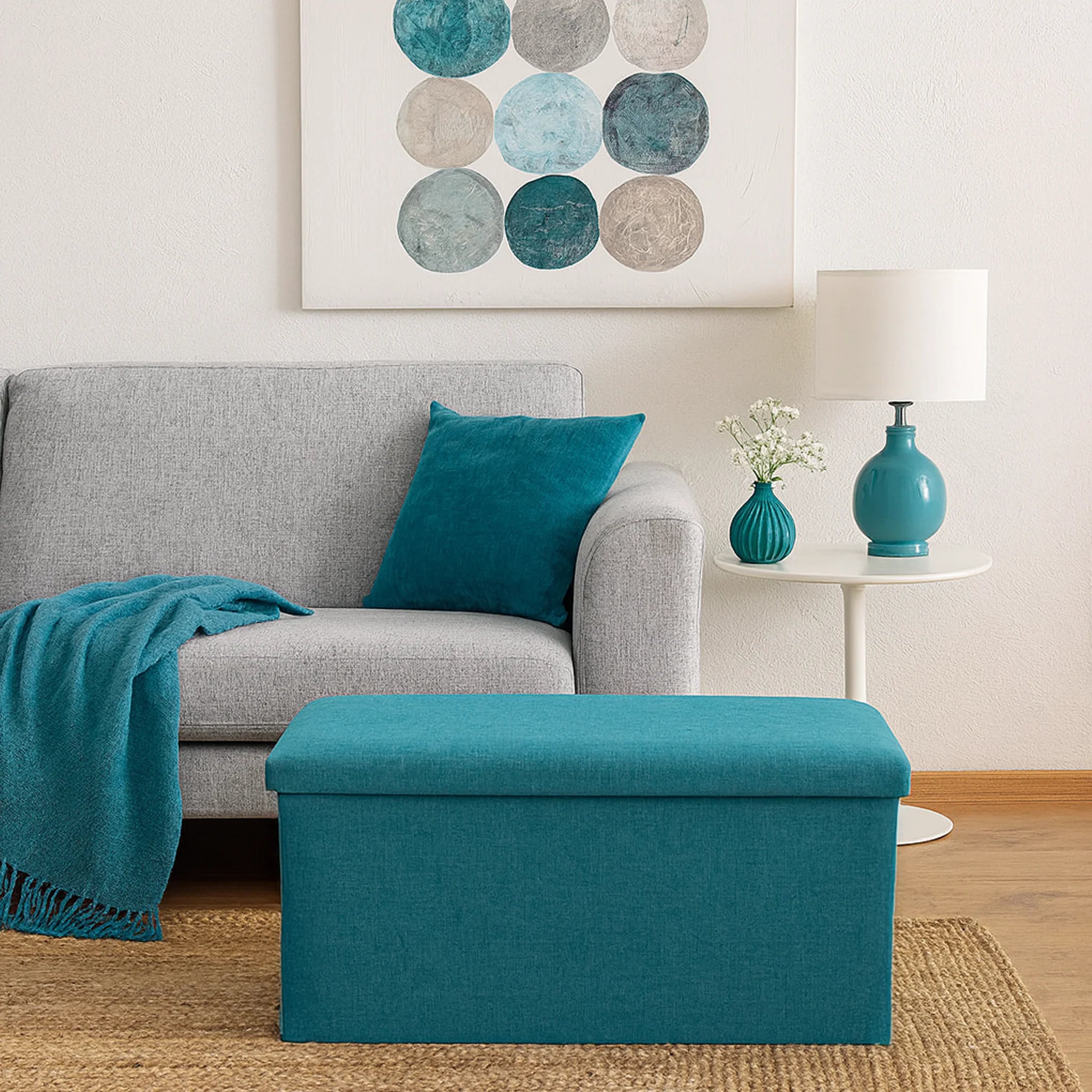 Eringio - Pouf portaoggetti rettangolare azzurro turchese