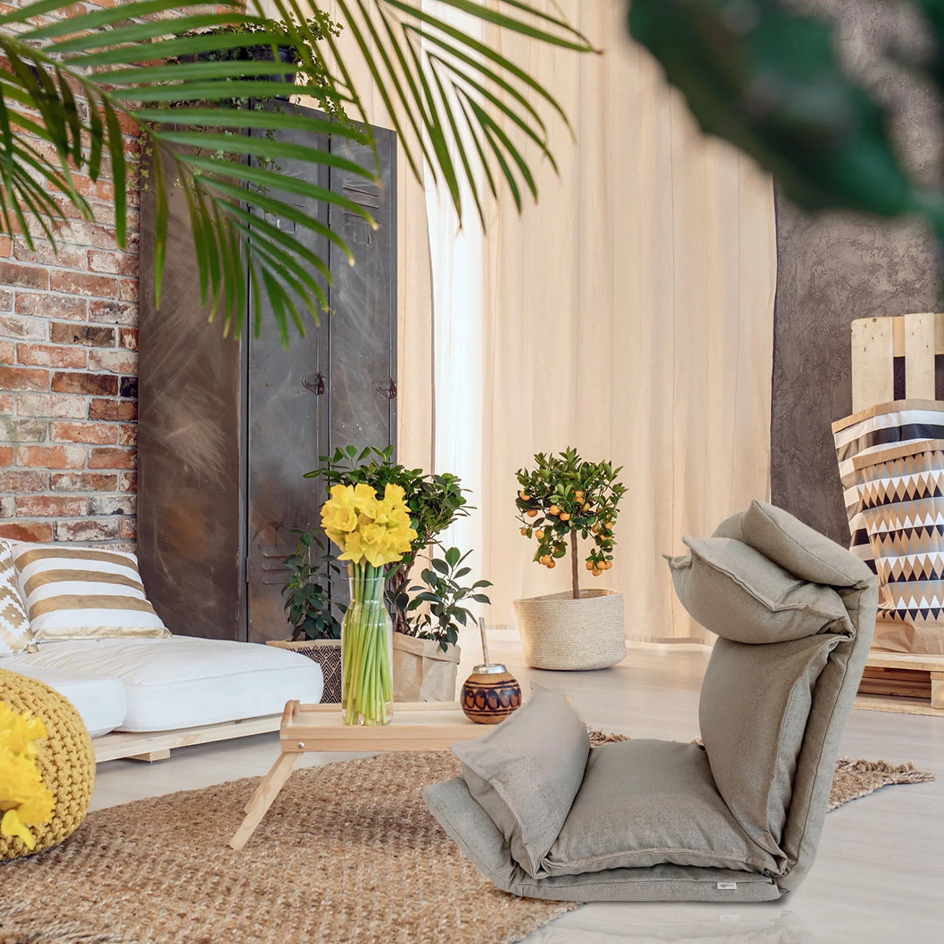 Malobe - Poltrona da meditazione imbottita e ripiegabile beige