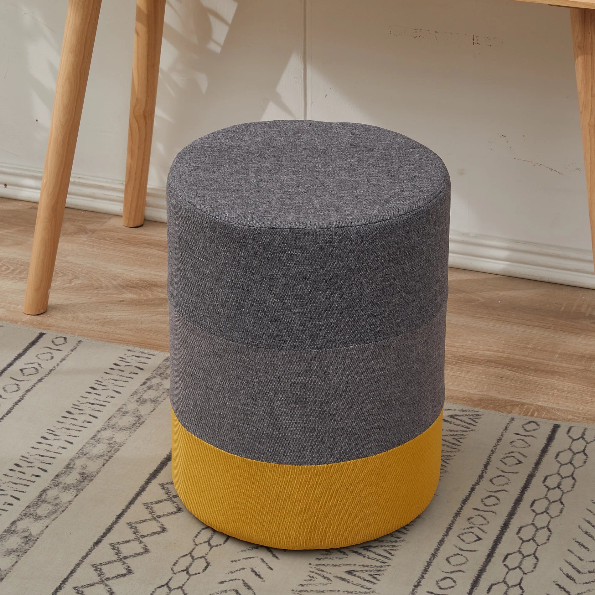 Telopea - Pouf tondo imbottito grigio e giallo