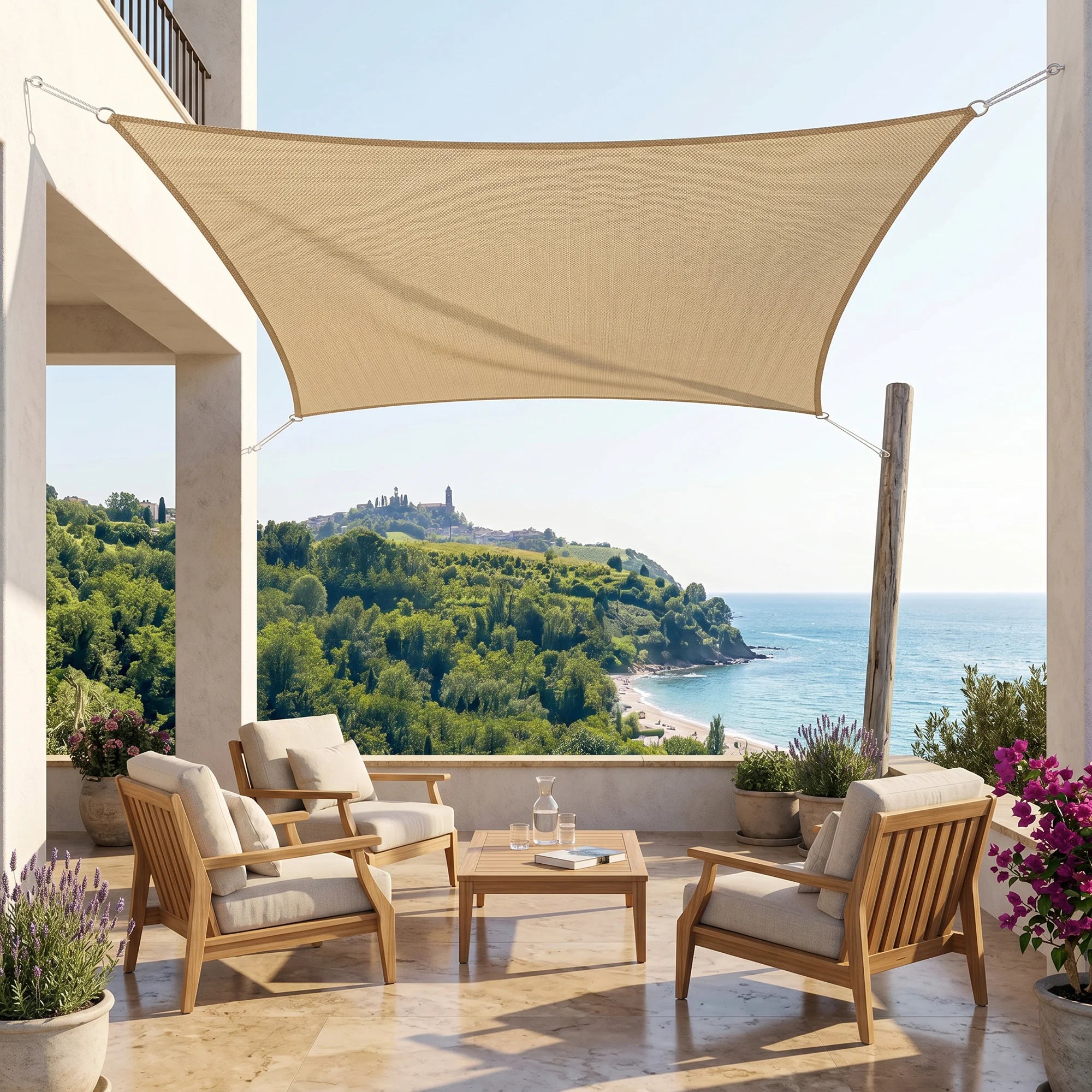 Jarrah - Vela parasole 3,6x3,6 mt beige con corde e anelli