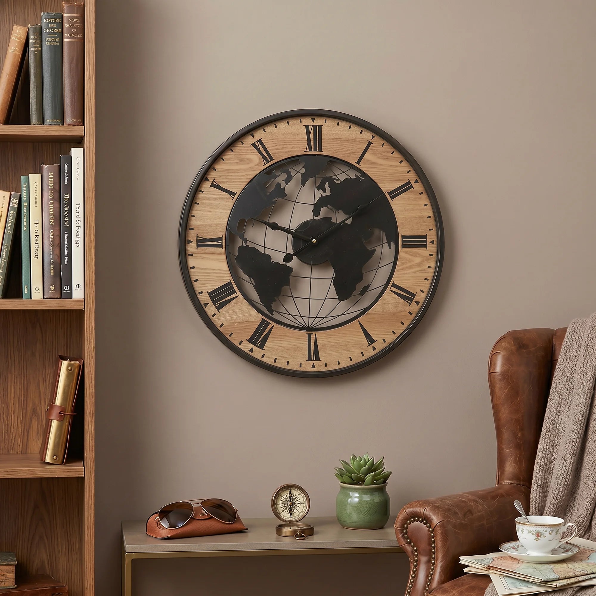 Drosera - Orologio da parete vintage a mappamondo
