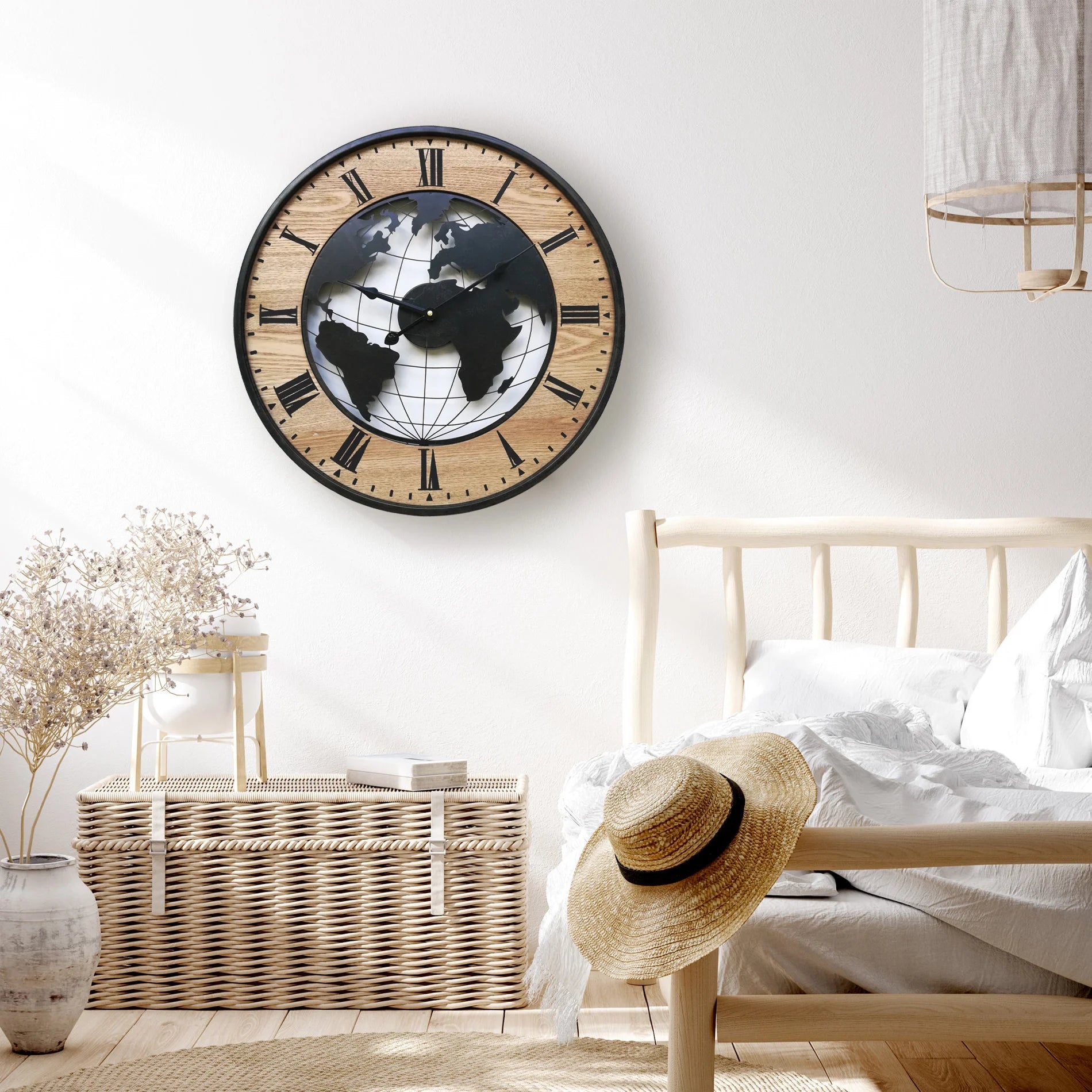 Drosera - Orologio da parete vintage a mappamondo