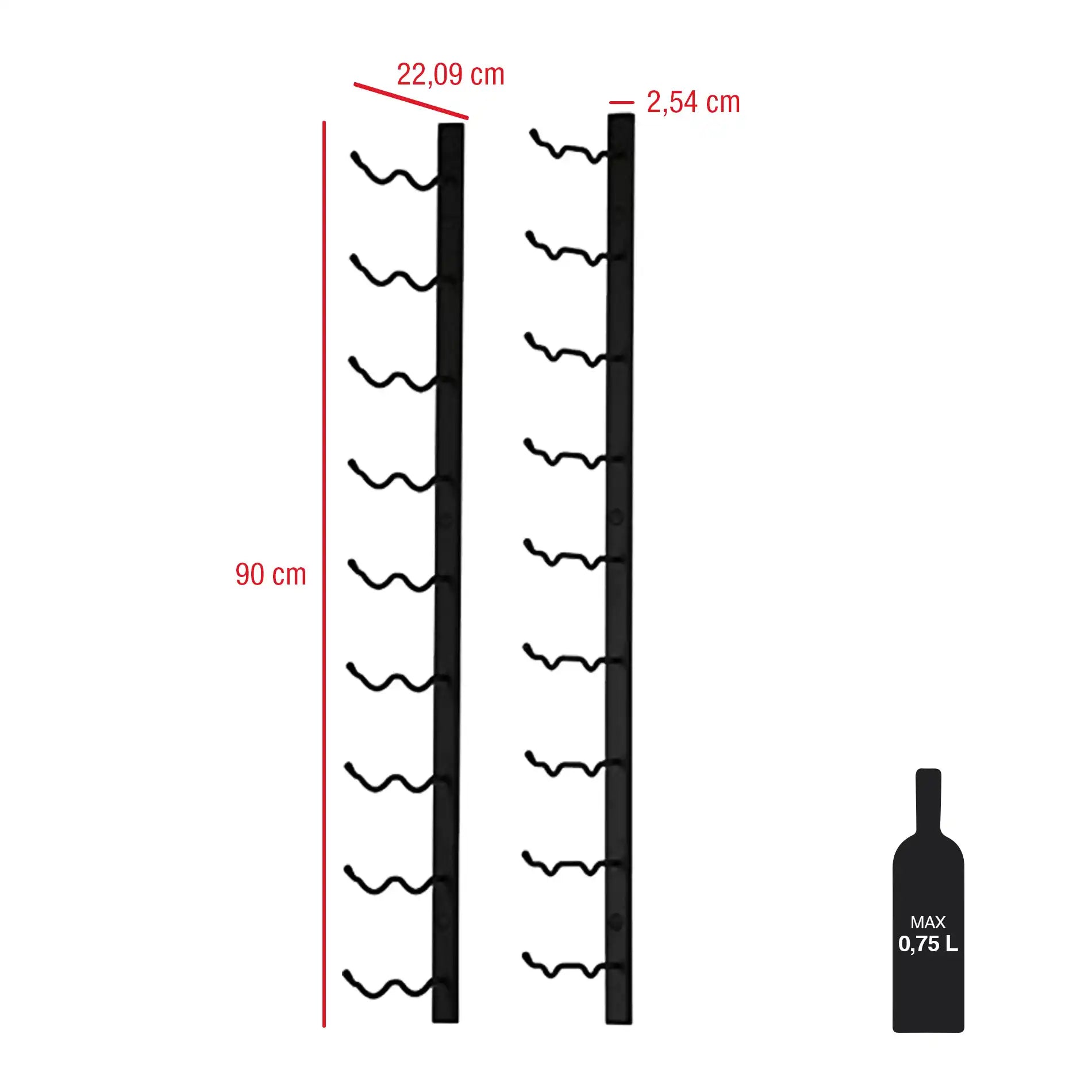 Nareny - Portabottiglie da parete in metallo nero per 18 bottiglie