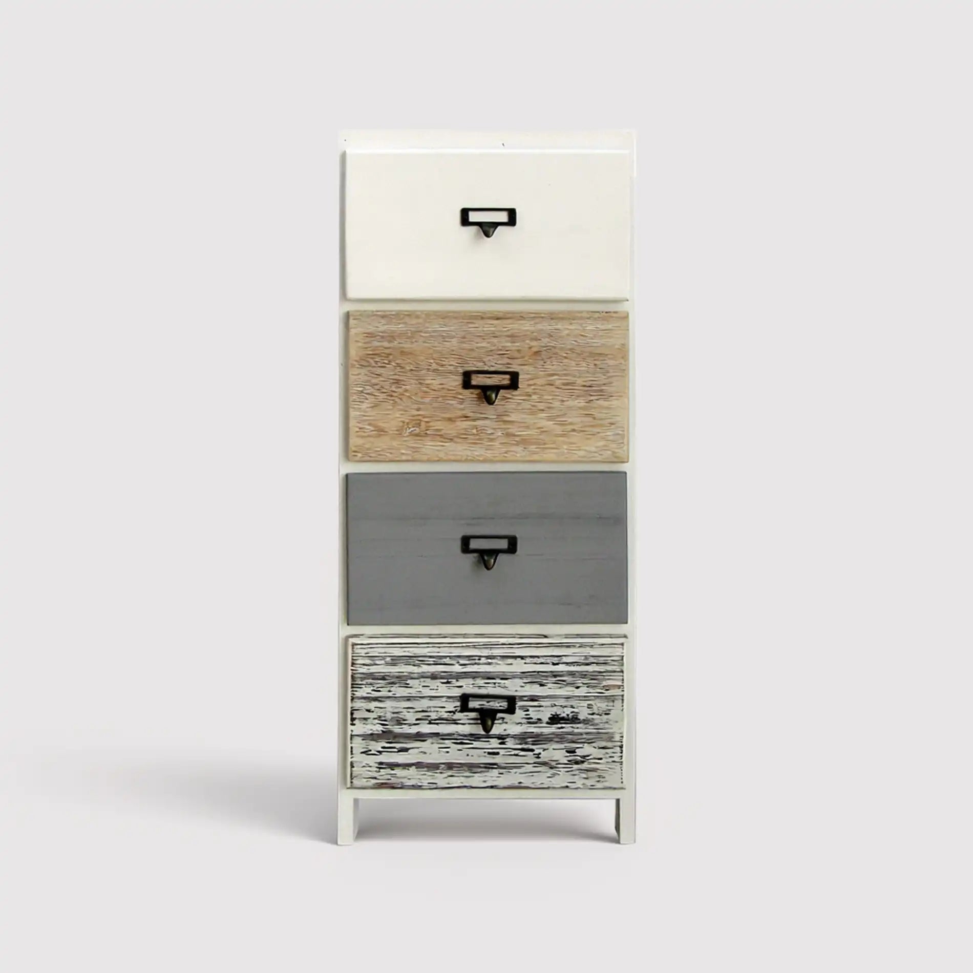 Bergenia - Cassettiera in arte povera con 4 cassetti colorati