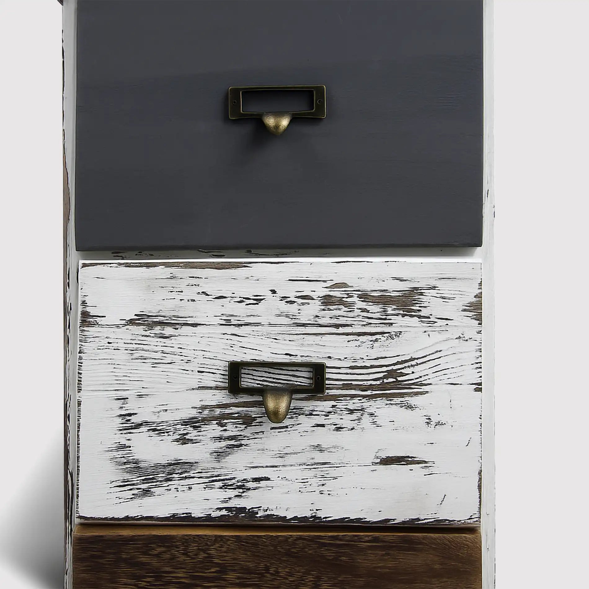 Celosia - Comodino decapato marrone e grigio con 3 cassetti