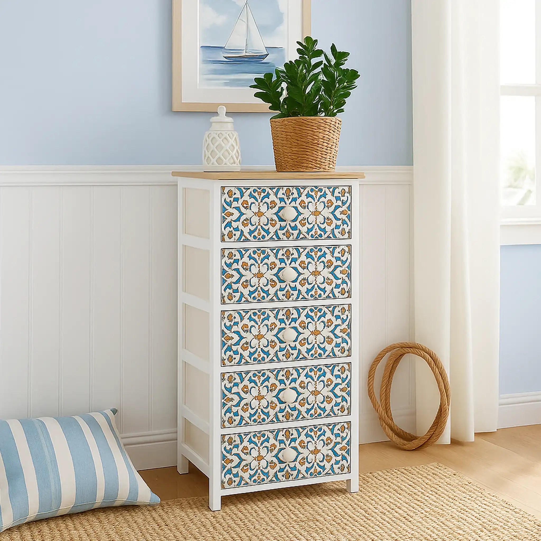 Gazania - Cassettiera per ingresso decorata con maioliche