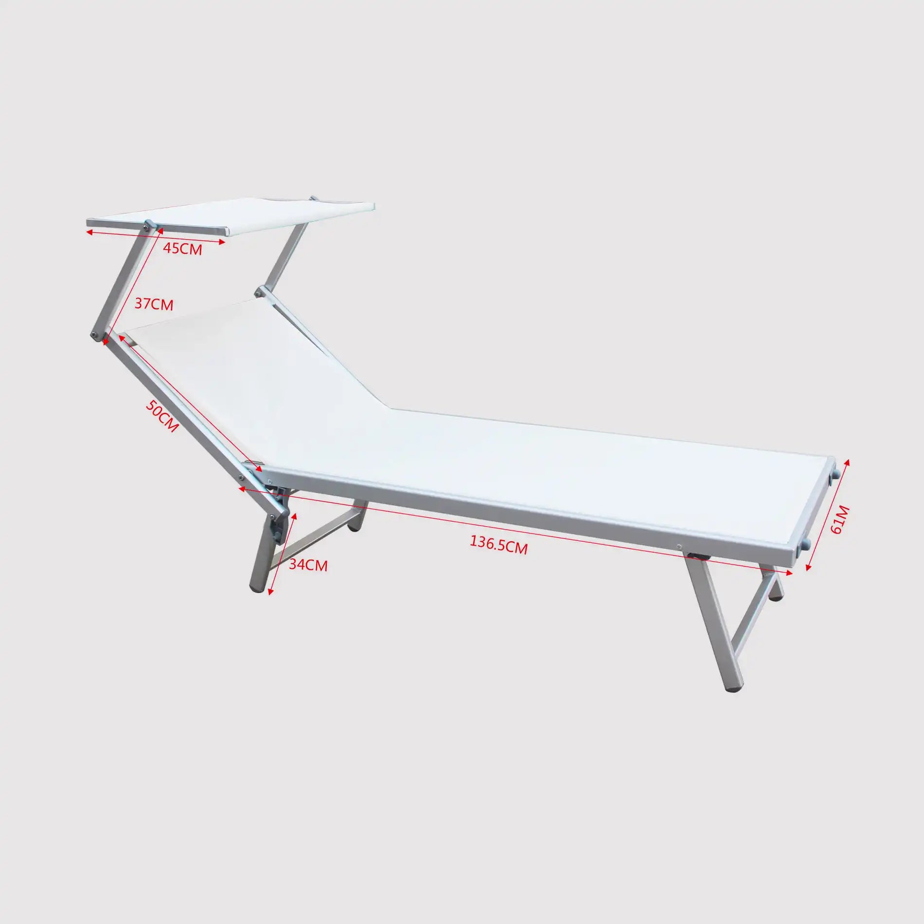 Rungia - Lettino prendisole bianco con tettuccio reclinabile