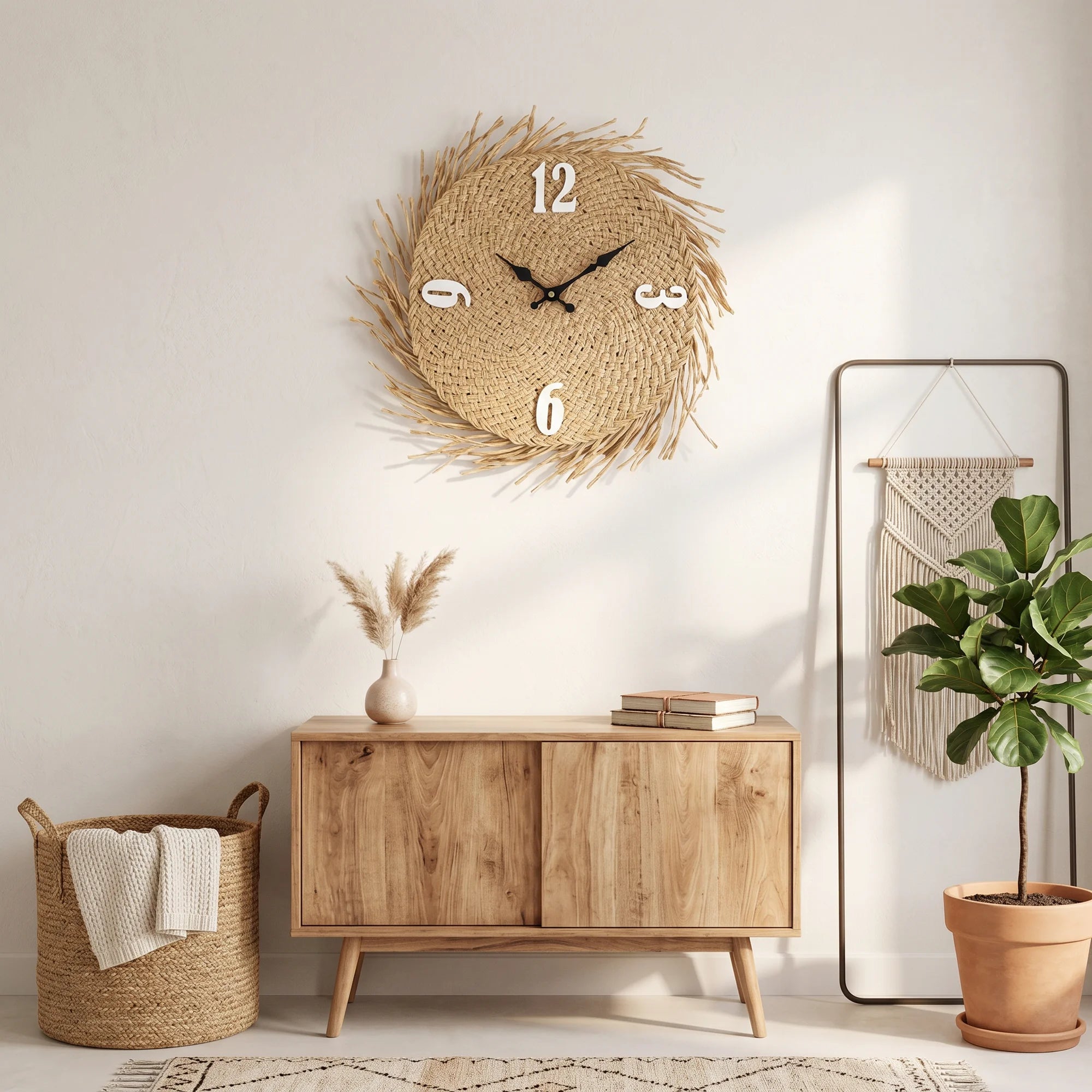 Musa - Orologio con quadrante in paglia in stile boho