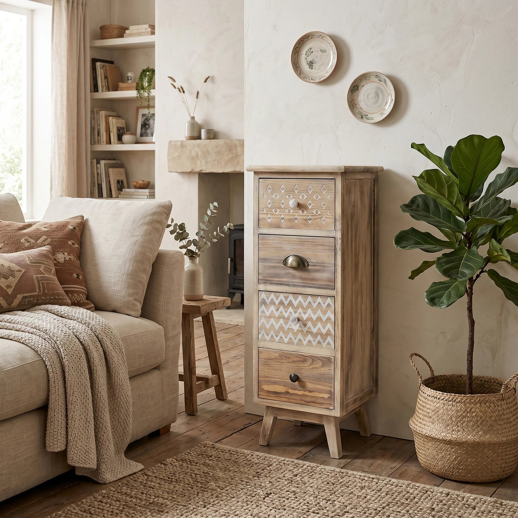 Amaryllis - Cassettiera marrone con 4 cassetti decorati