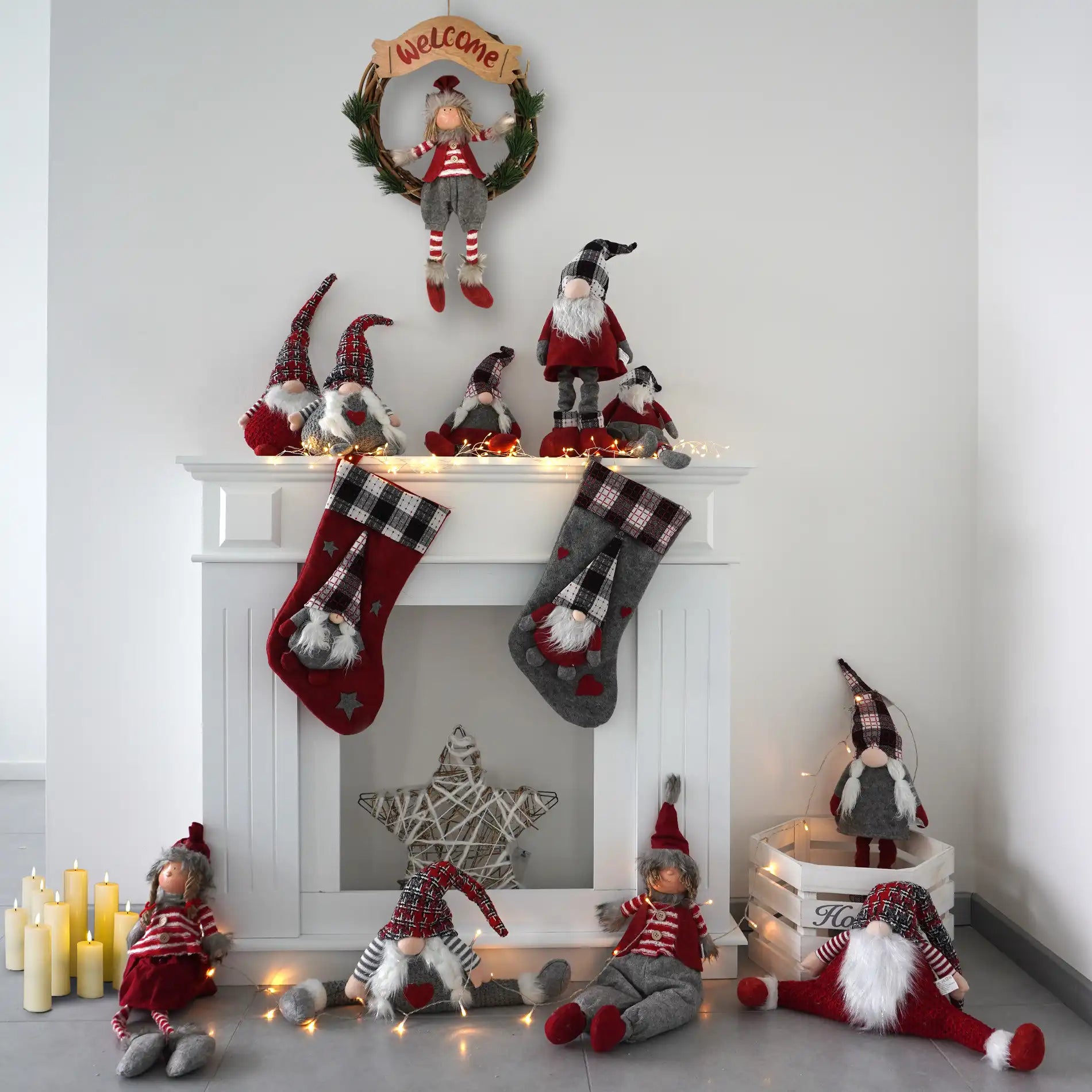 Babbo Natale fermaporta decorativo bianco e rosso