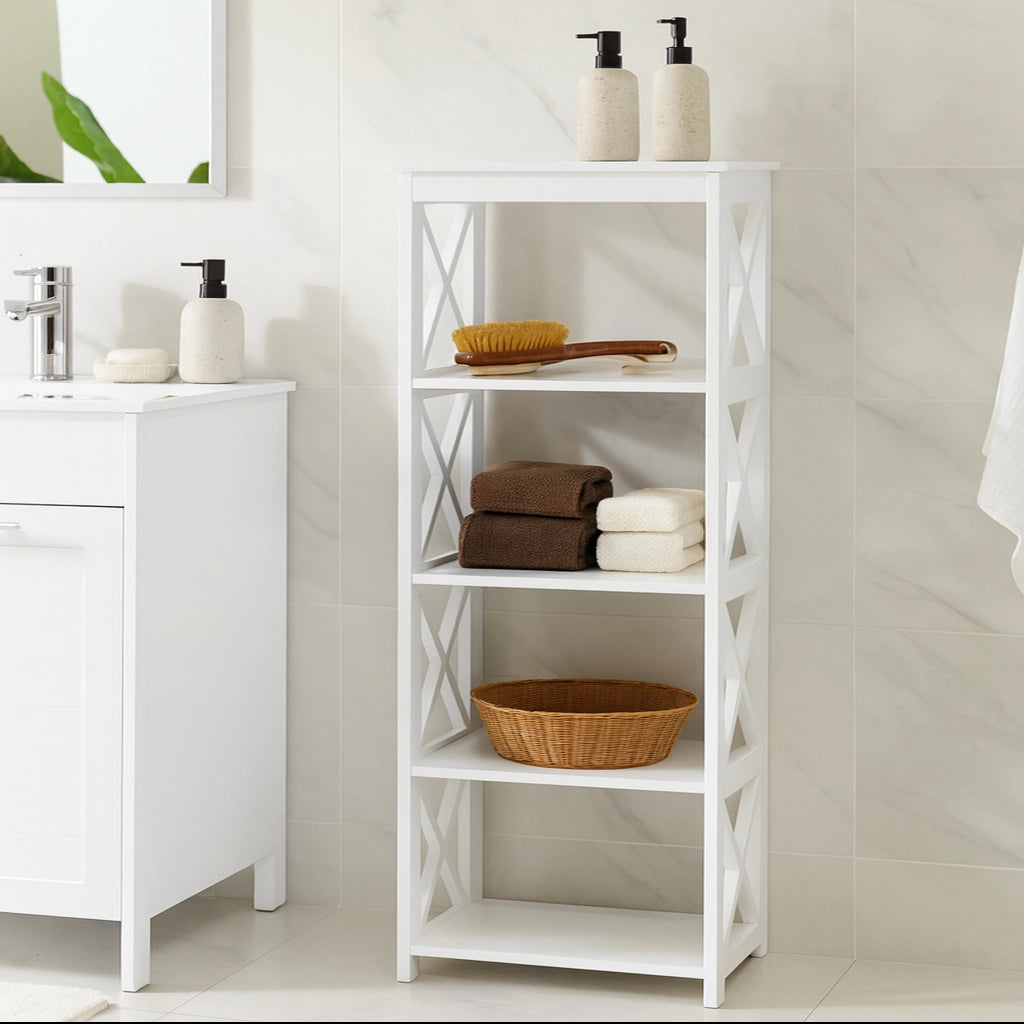 Grevillea - Scaffale bianco con 5 ripiani per bagno o lavanderia