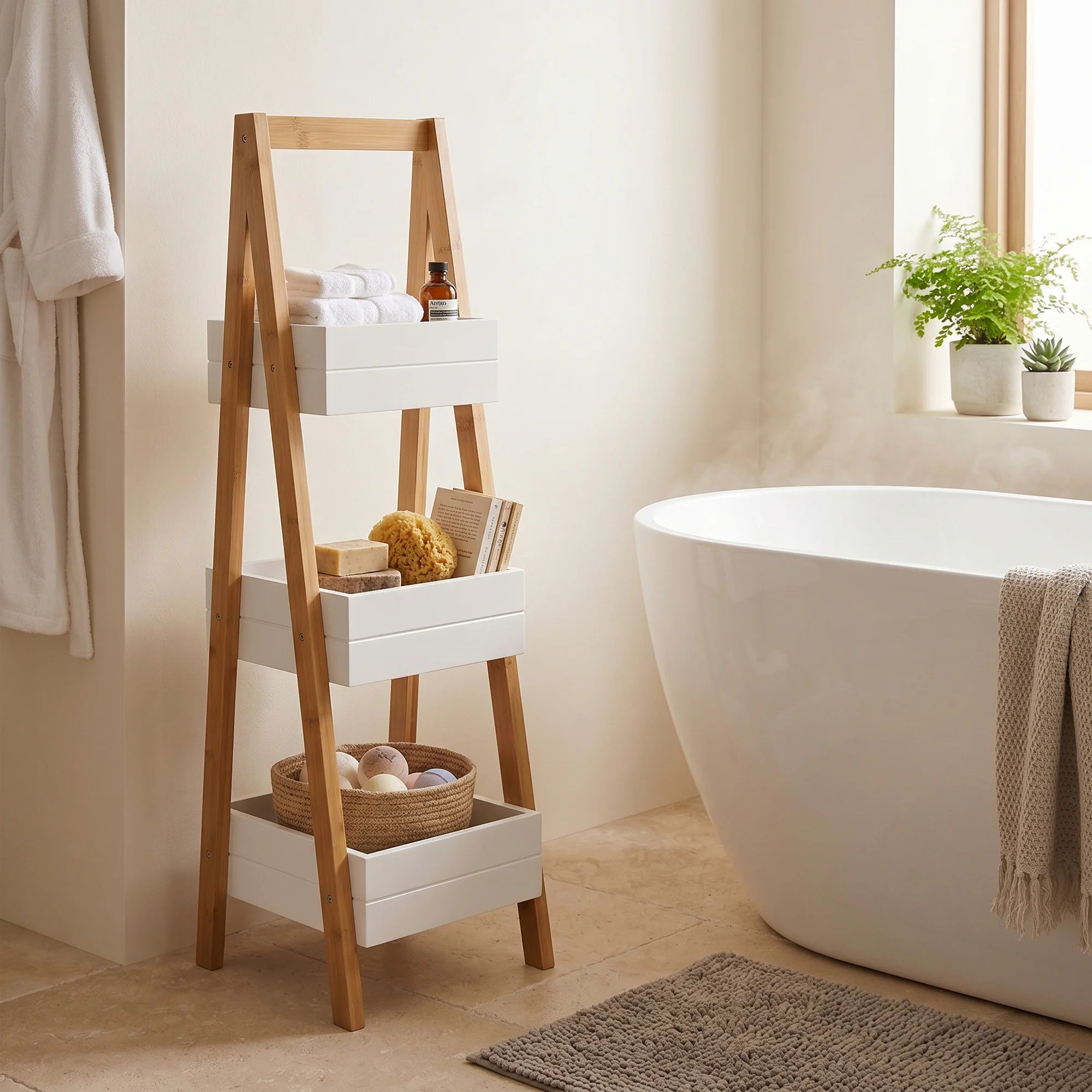 Fatsja - Scaletta portaoggetti con 3 ripiani per bagno o cucina