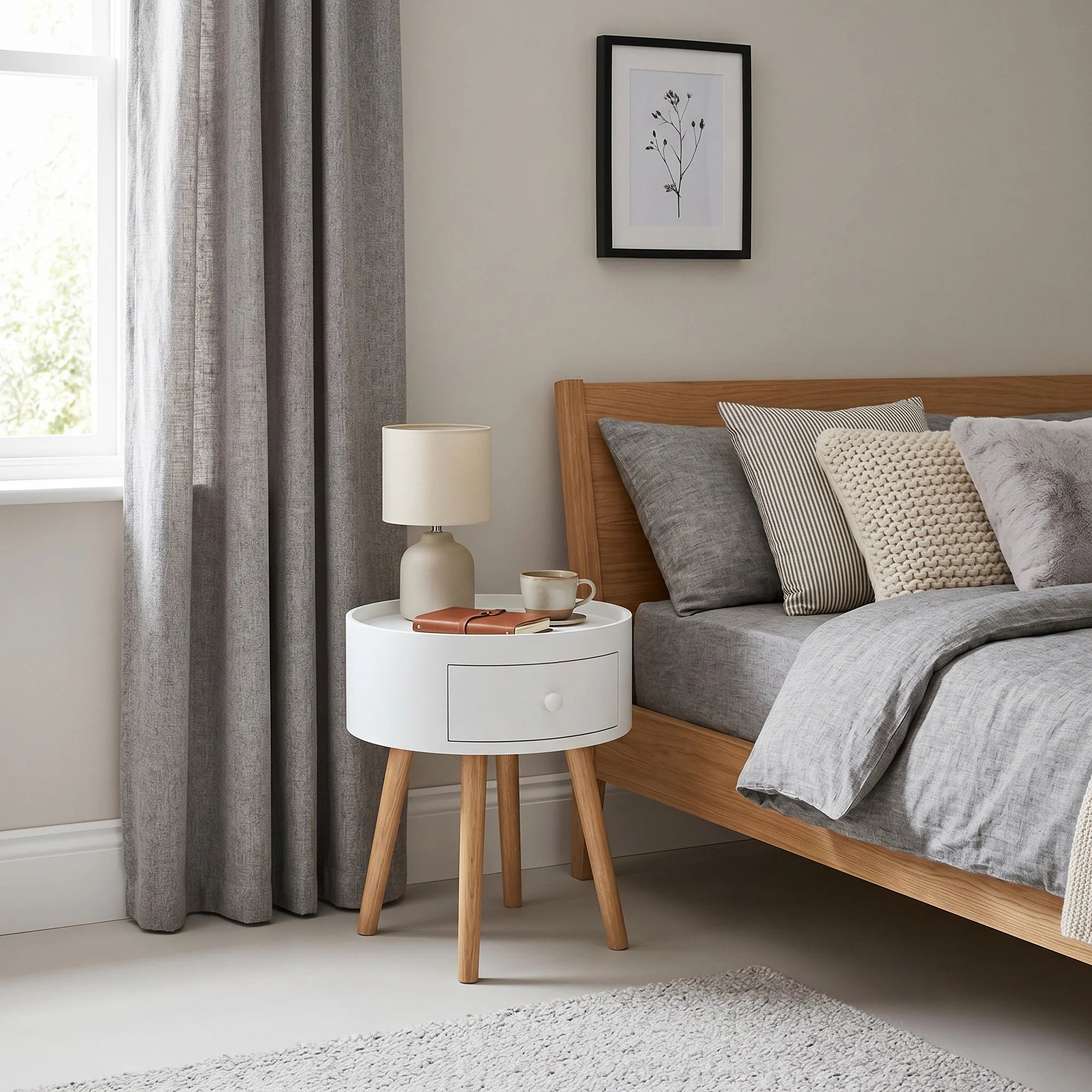 Ciclamino - Comodino tondo in stile scandinavo