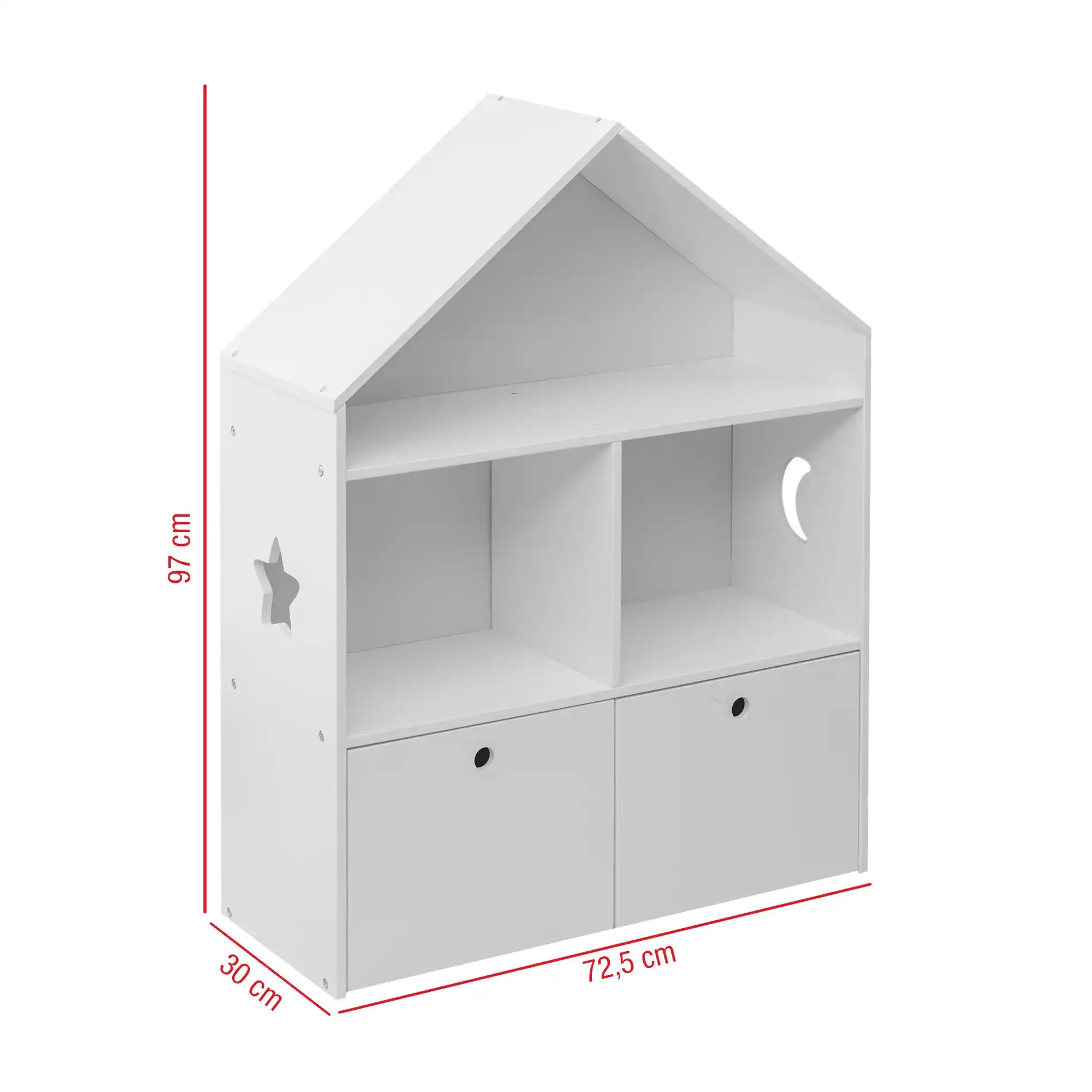 Corokia - Libreria montessoriana bianca con 2 scaffali e 2 cassetti
