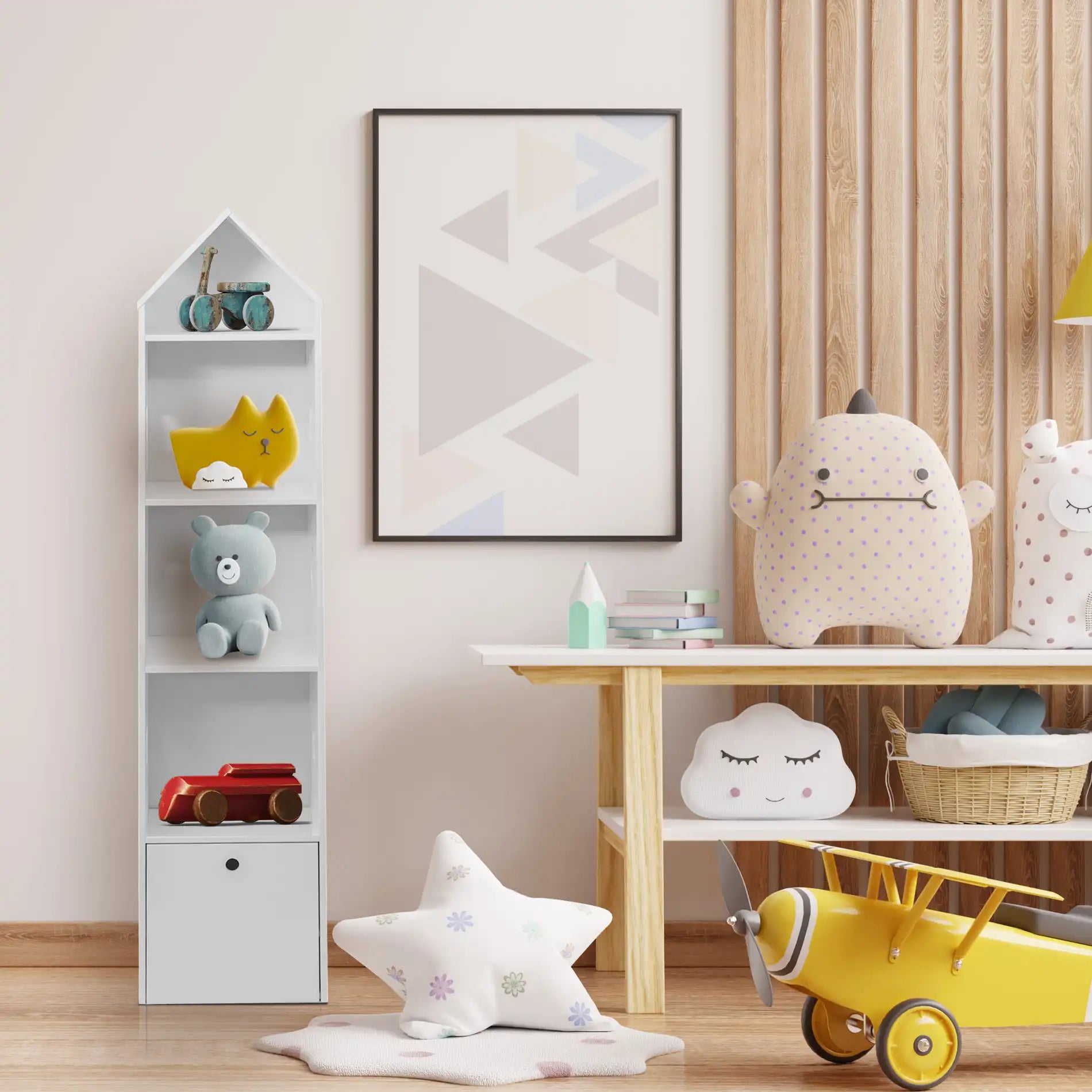 Étagère à jouets blanche pour chambre d'enfant