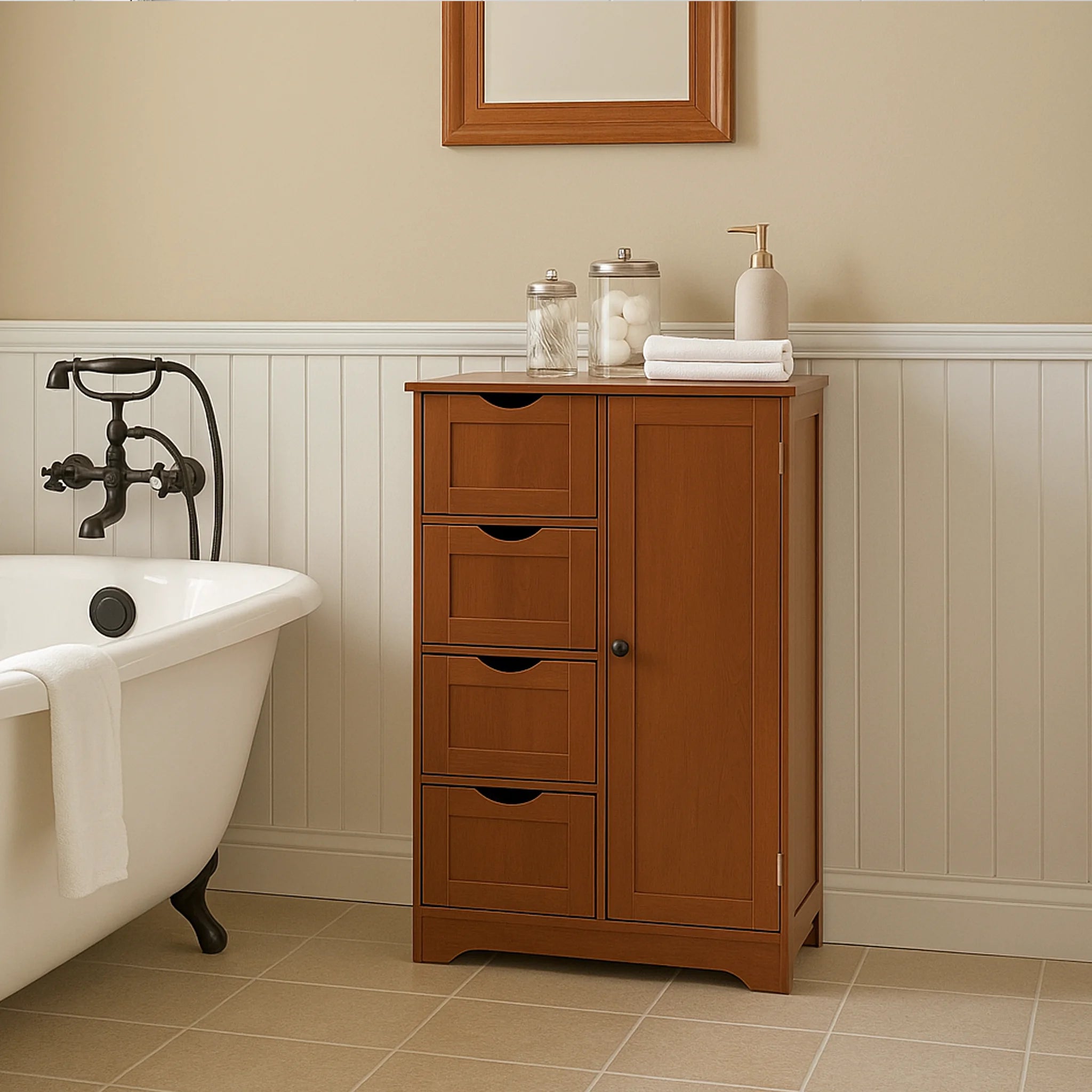 Namar - Armadietto autoportante marrone con 1 anta e 4 cassetti