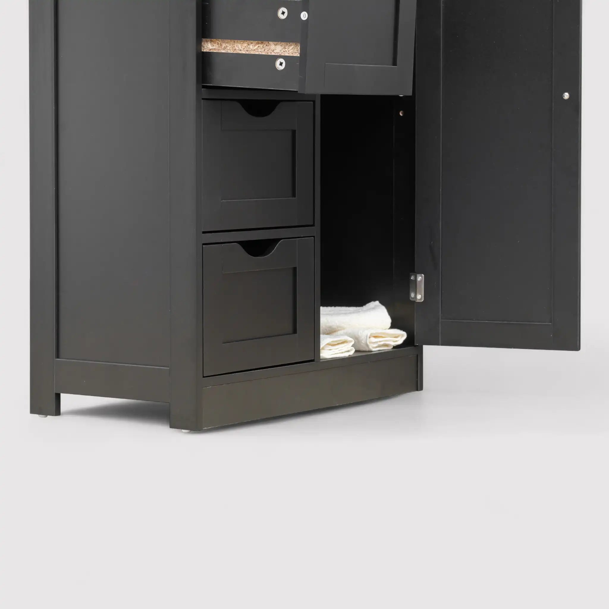 Peroba - Armadietto nero moderno con 1 anta e 4 cassetti