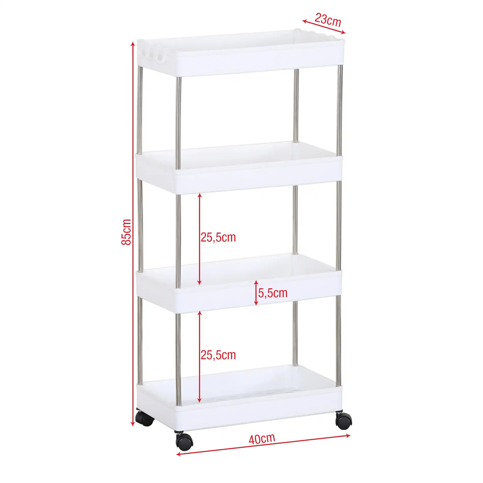 Pratolina - Carrello portaoggetti salvaspazio con 4 ripiani