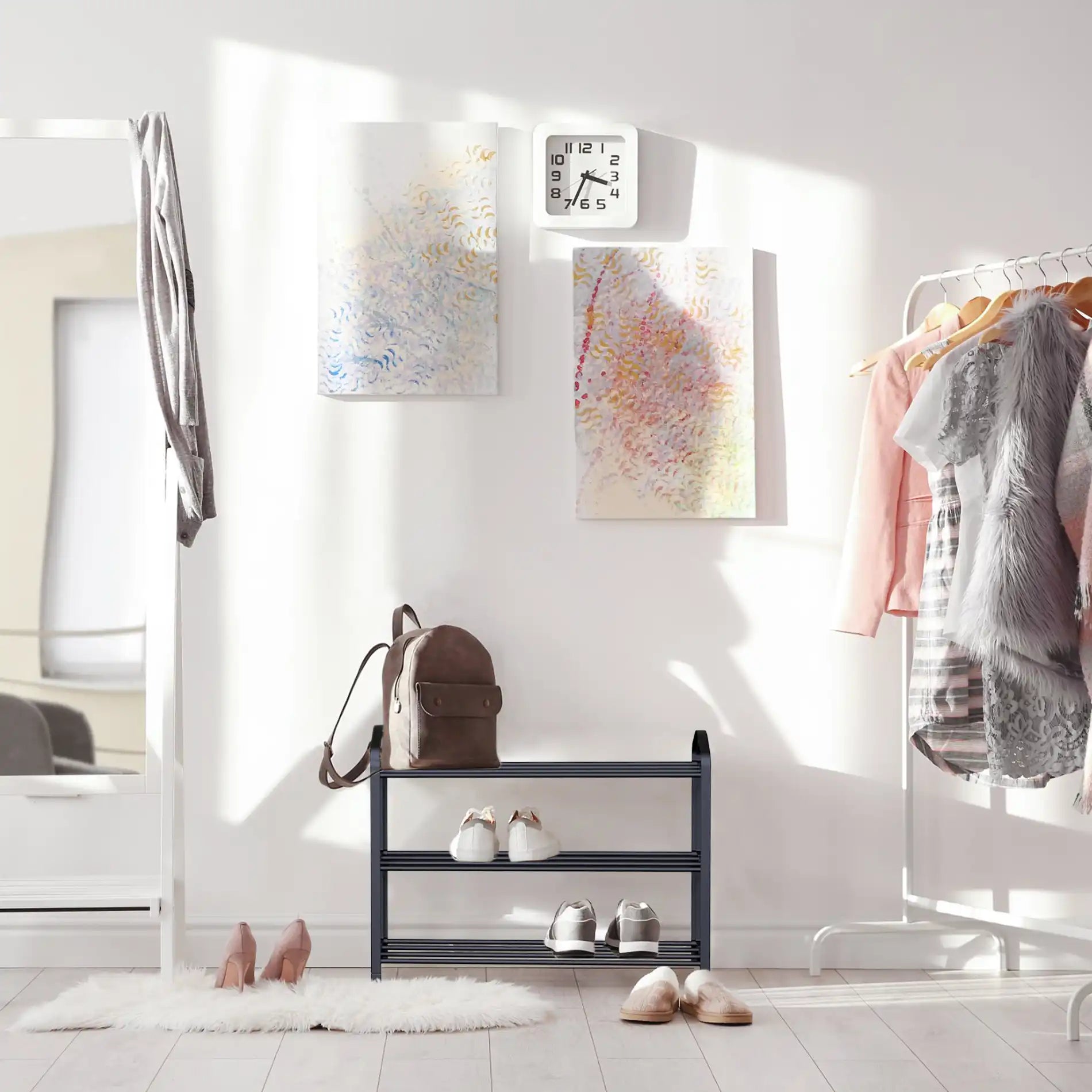 Meuble à chaussures en métal avec 3 étagères