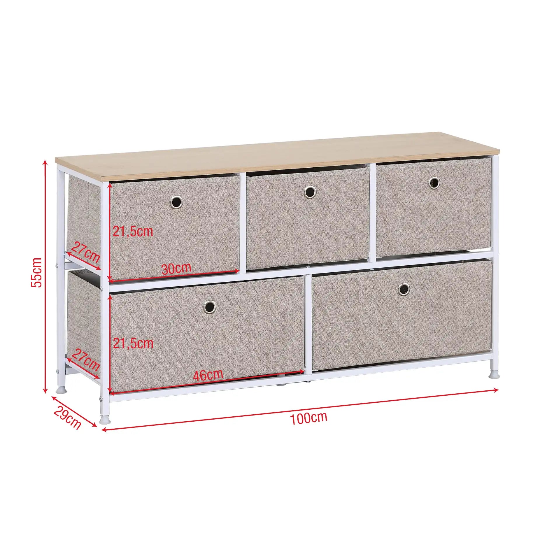 Cataria - Cassettiera bassa in metallo con 5 cassetti