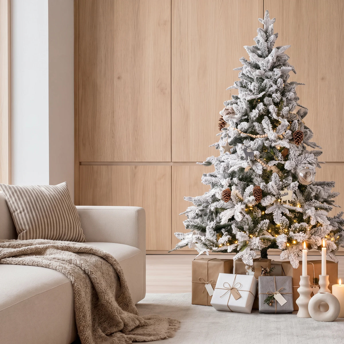 Jadeit - Sapin de Noël enneigé, épais et à décorer H 150 cm