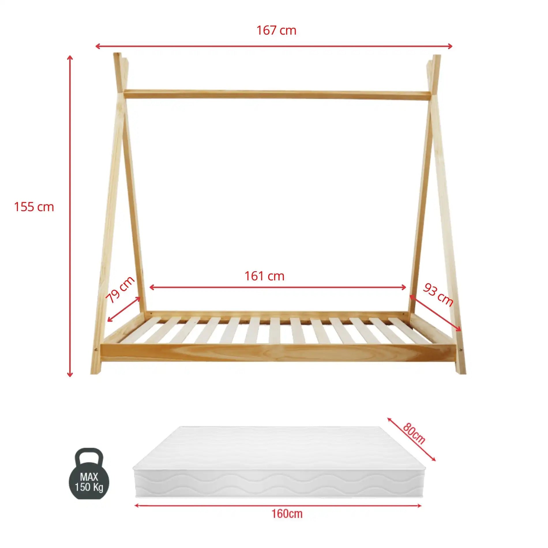 Jacaranda - Lettino a tenda da indiano per cameretta 167x93 cm